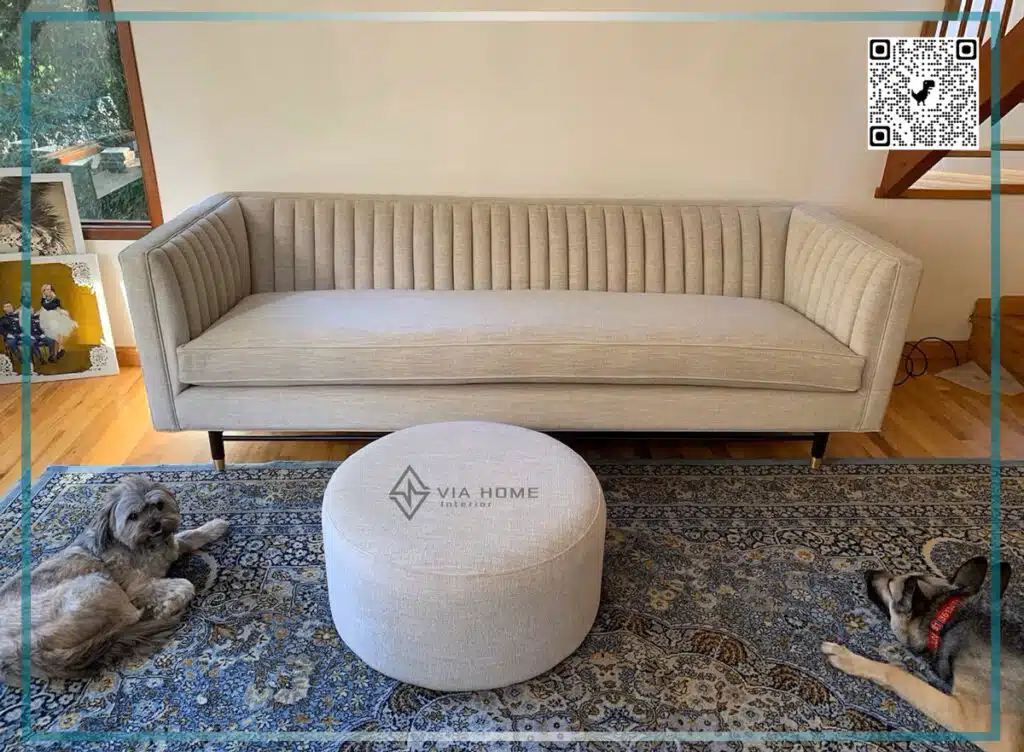 Sofa Băng Vải Vf181 Với Chân Gỗ Bọc Inox Sang Trọng
