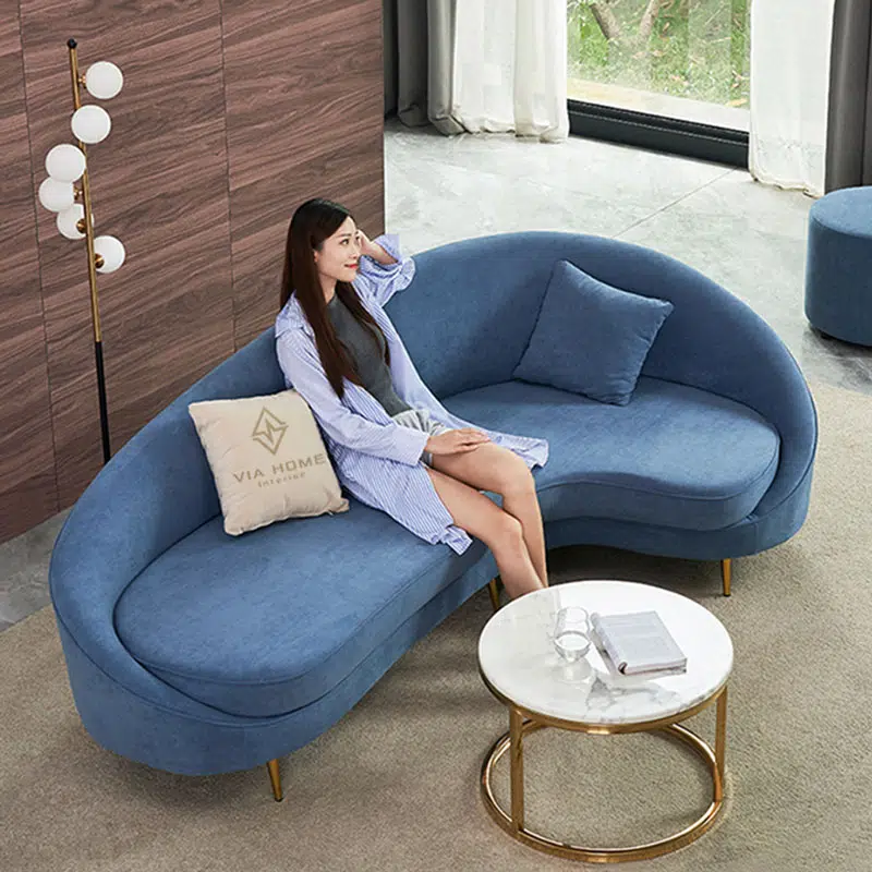 Sofa Băng Cong Hạt Đậu Màu Xanh Dương Via Home