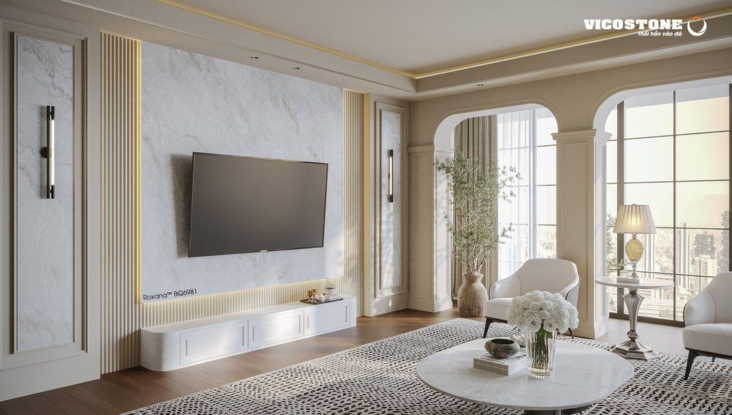 Đá Vicostone Roxana™ Bq6981 Ốp Vách Tivi Phòng Khách