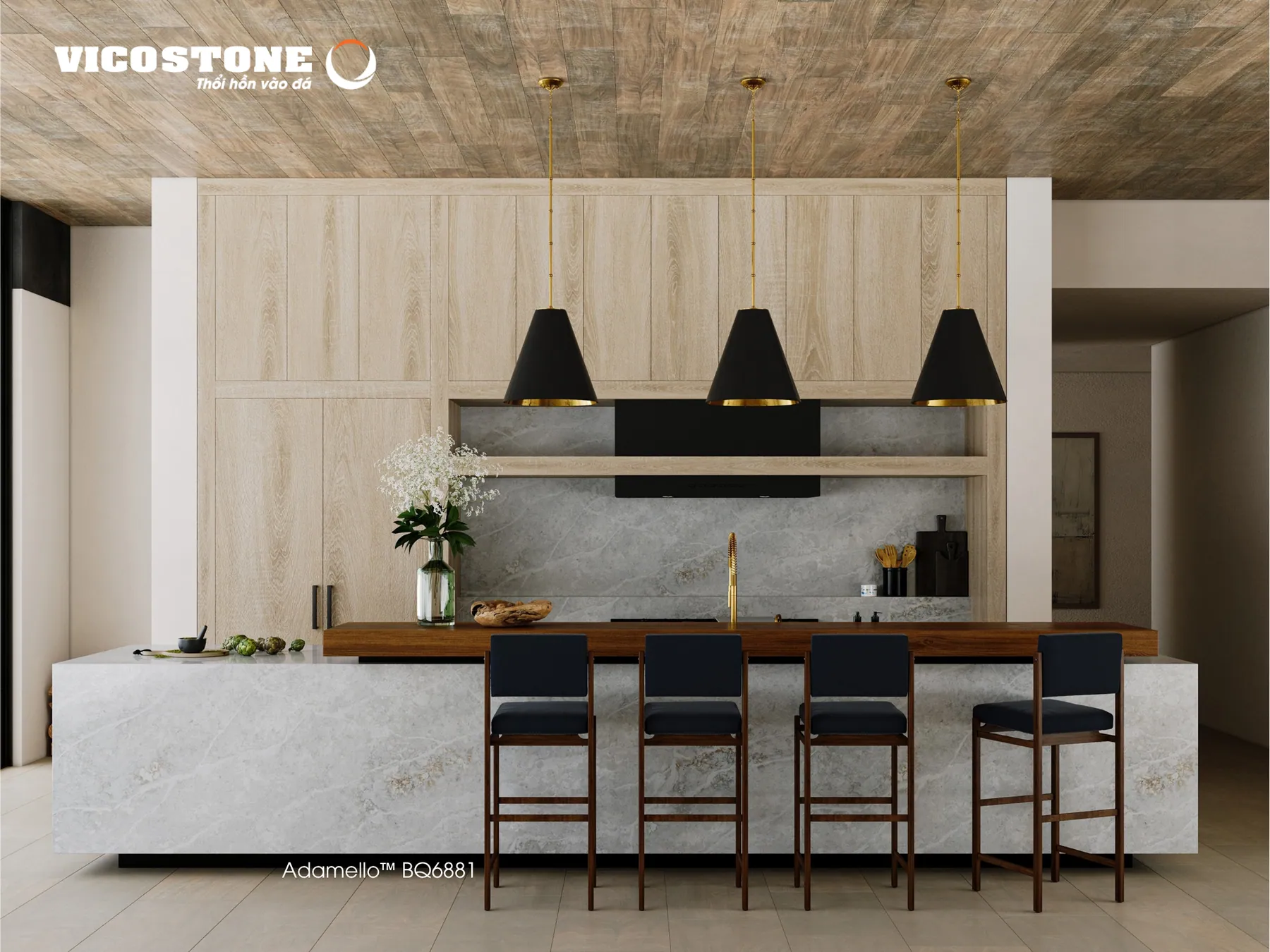 Đá Vicostone Adamello™ BQ6881 ứng dụng trong không gian nội thất