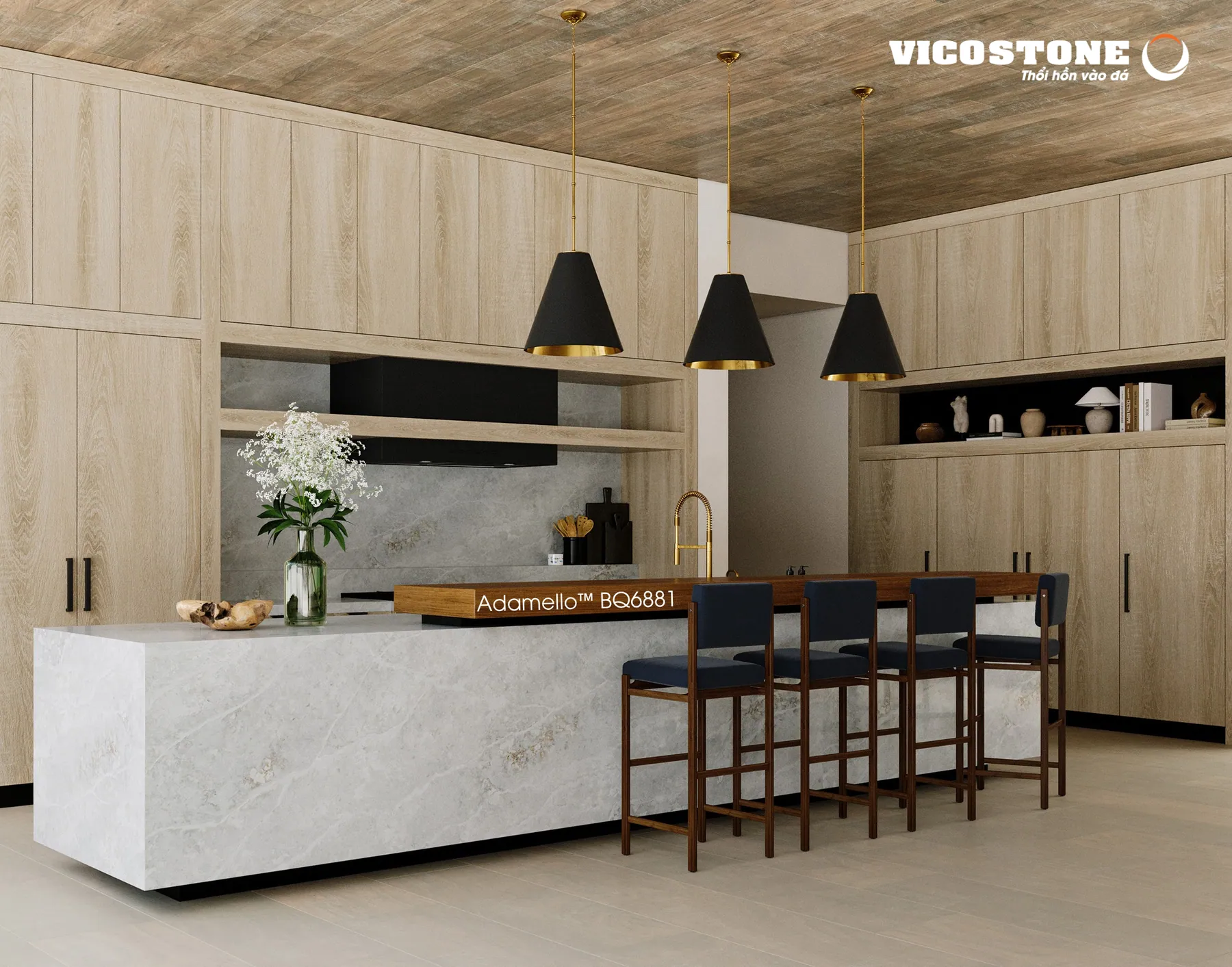 Đá Vicostone Adamello™ BQ6881 ứng dụng trong không gian nội thất