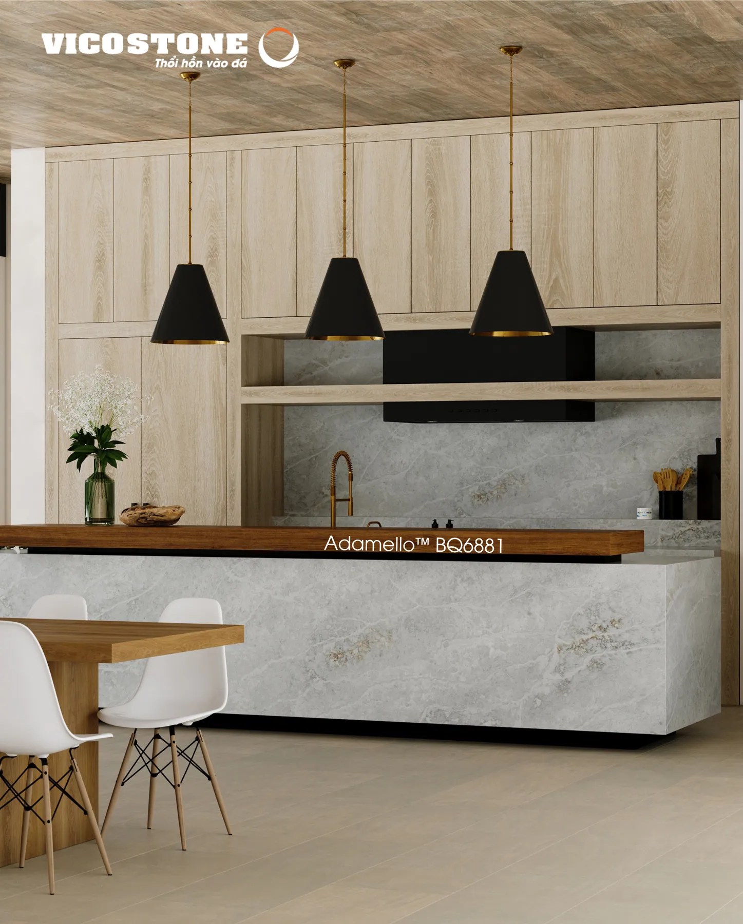 Đá Vicostone Adamello™ BQ6881 ứng dụng trong không gian nội thất