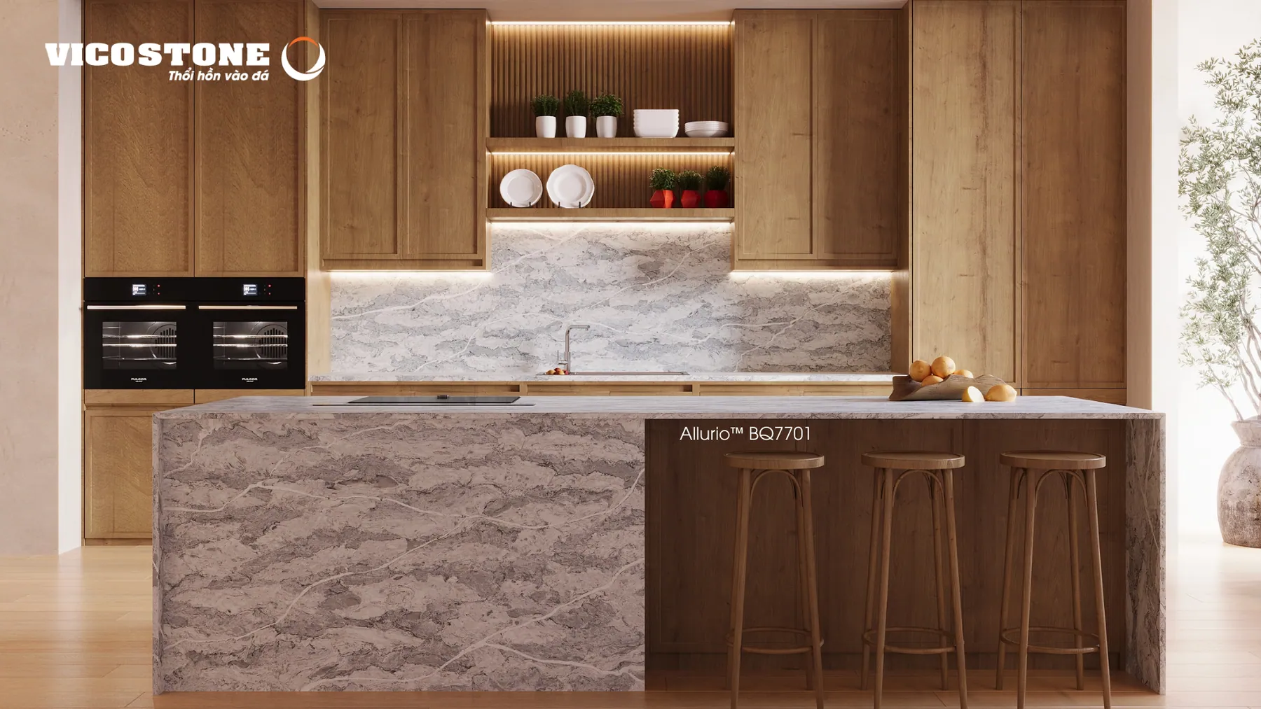 Đá Vicostone Allurio™ BQ7701 ứng dụng trong không gian nội thất