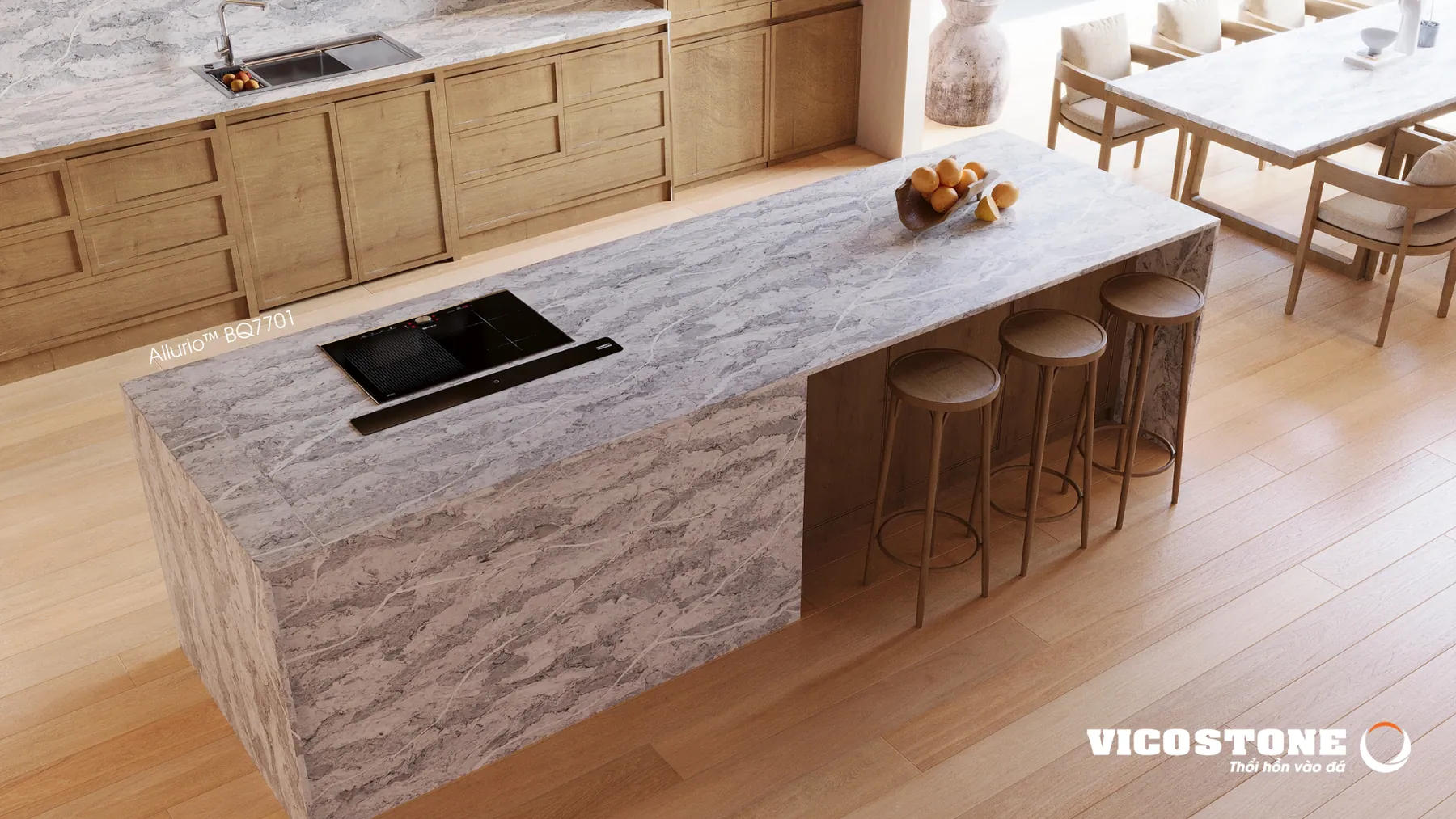 Đá Vicostone Allurio™ BQ7701 ứng dụng trong không gian nội thất