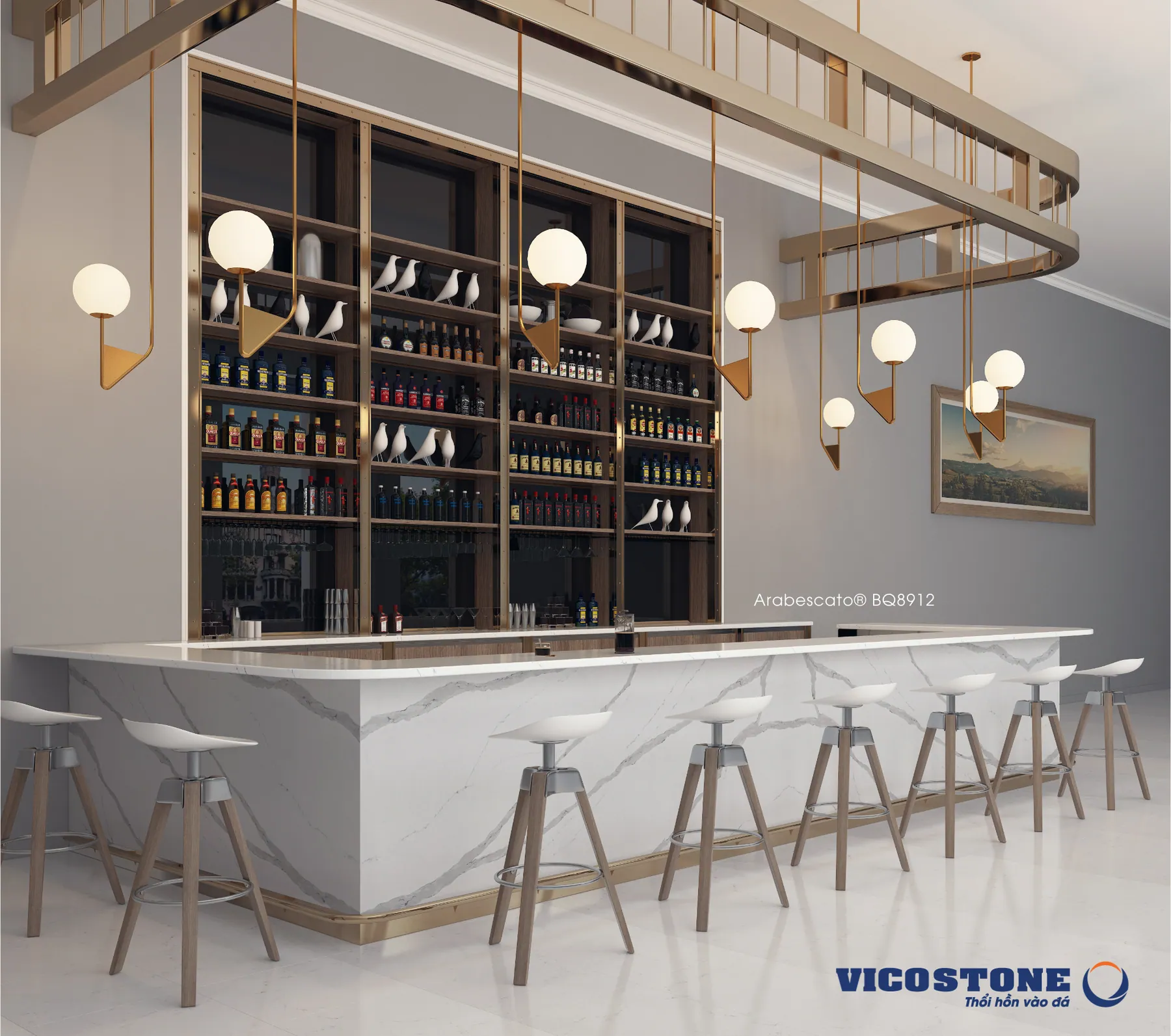 Đá Vicostone Arabescato® BQ8912 ứng dụng trong không gian nội thất