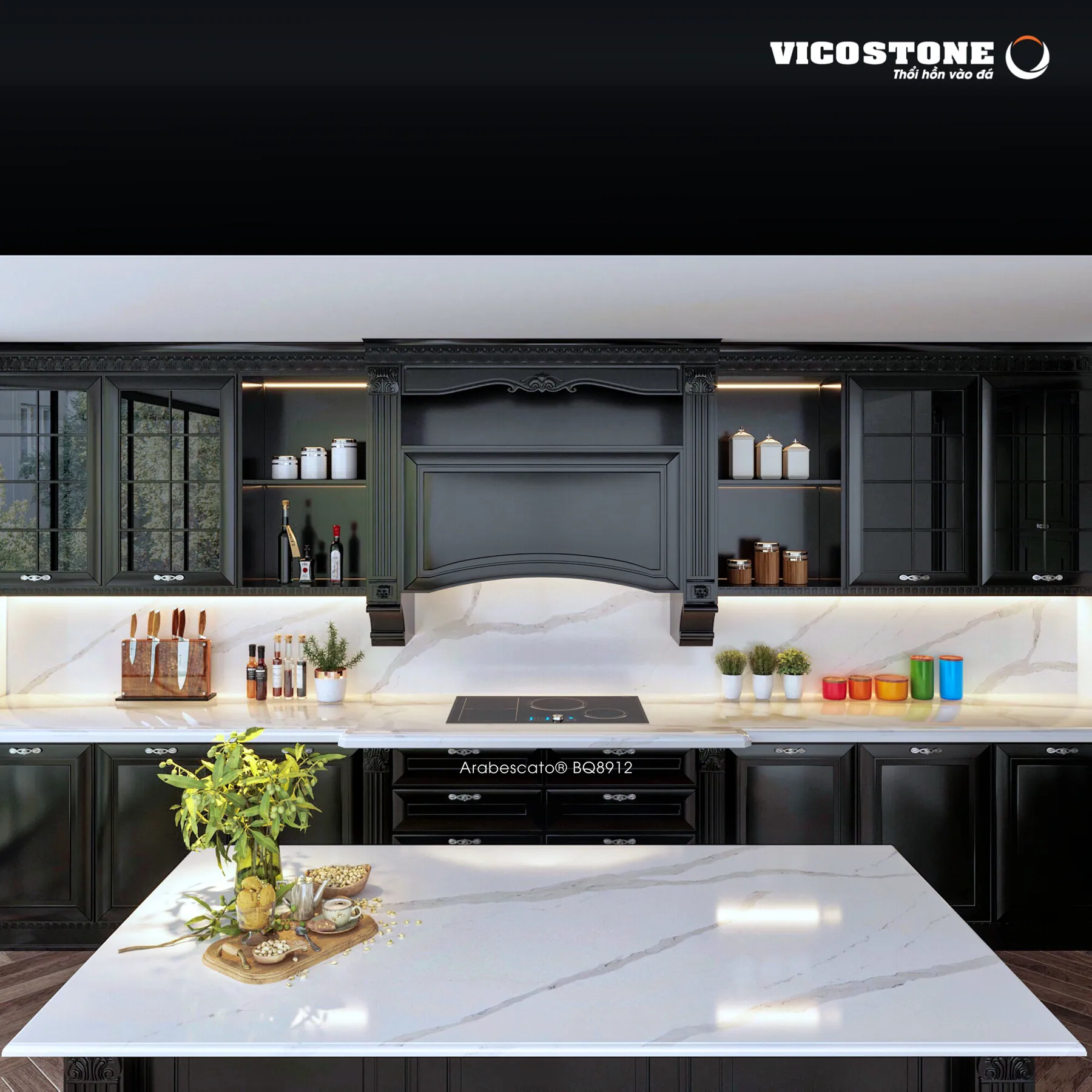 Đá Vicostone Arabescato® BQ8912 ứng dụng trong không gian nội thất