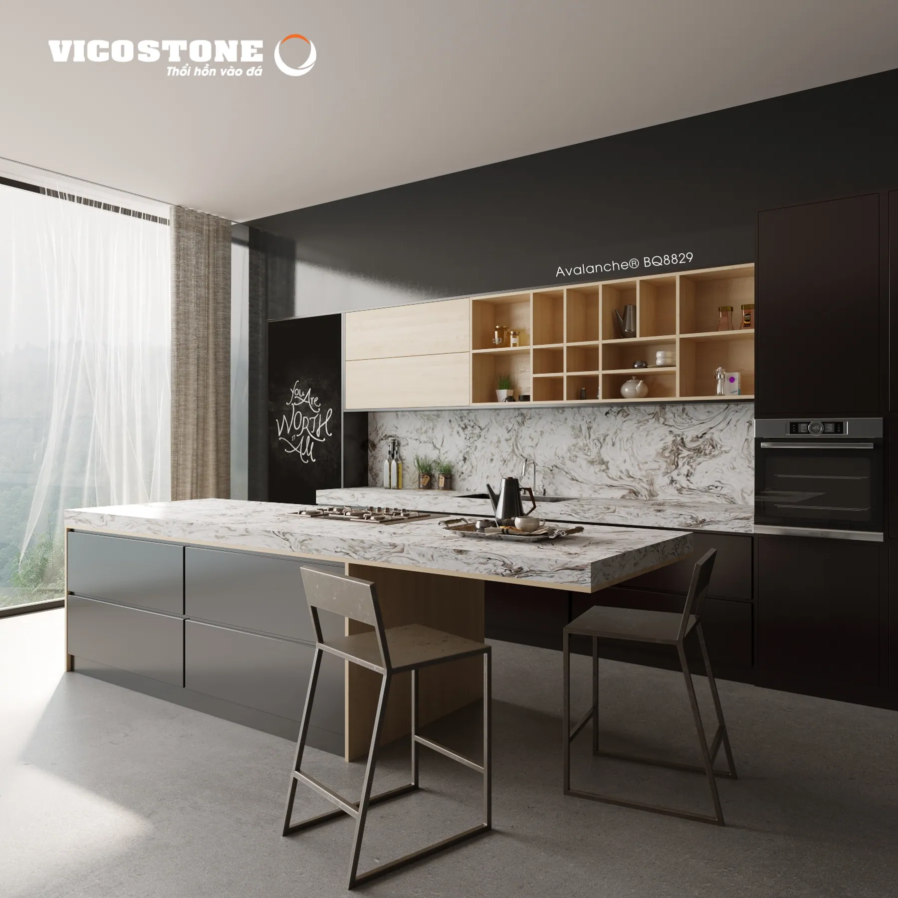 Đá Vicostone Avalanche® BQ8829 ứng dụng trong không gian nội thất