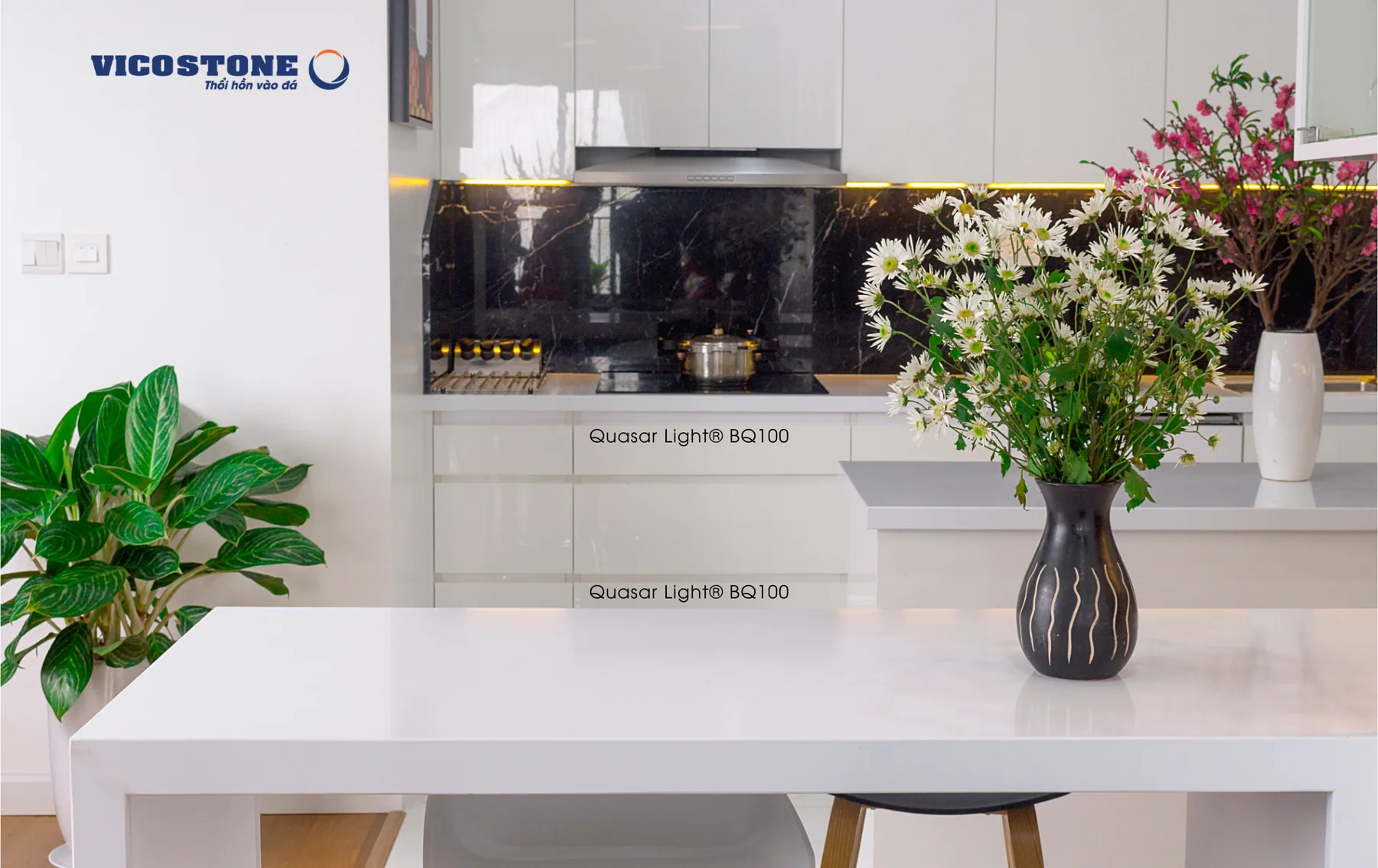 Đá Vicostone Quasar Light® BQ100 ứng dụng trong không gian nội thất