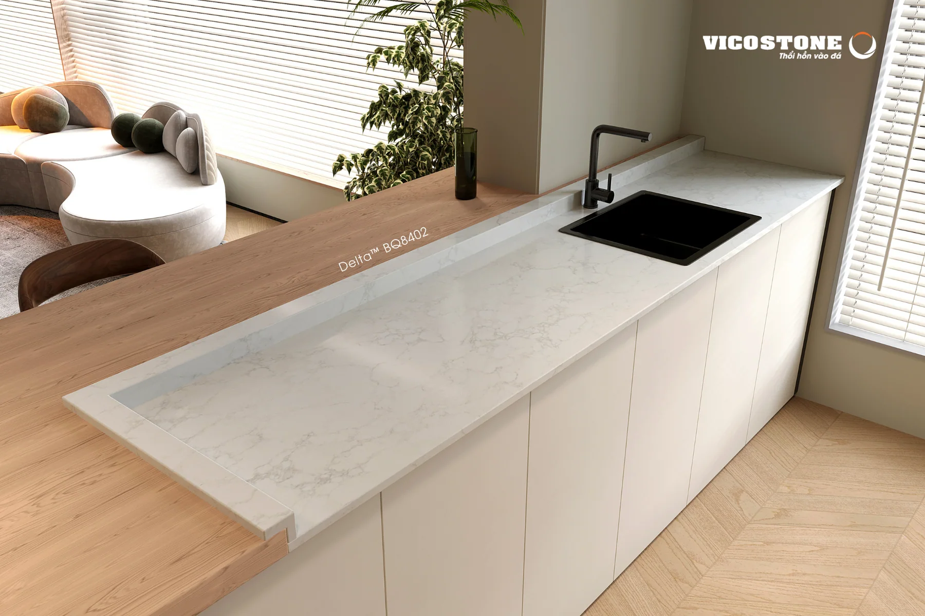 Đá Vicostone Delta™ BQ8402 ứng dụng trong không gian nội thất