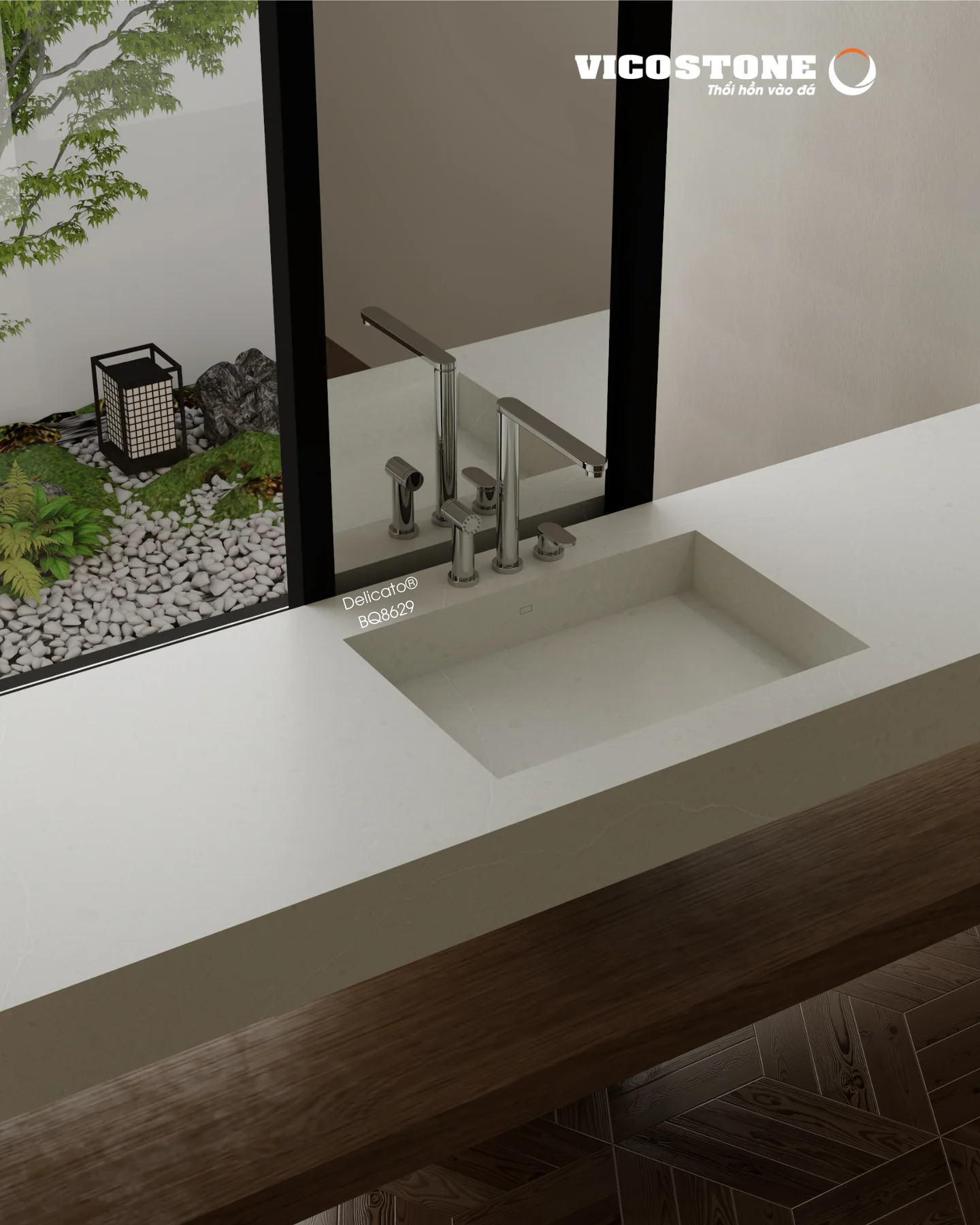 Đá Vicostone Delicato® BQ8629 ứng dụng trong không gian nội thất