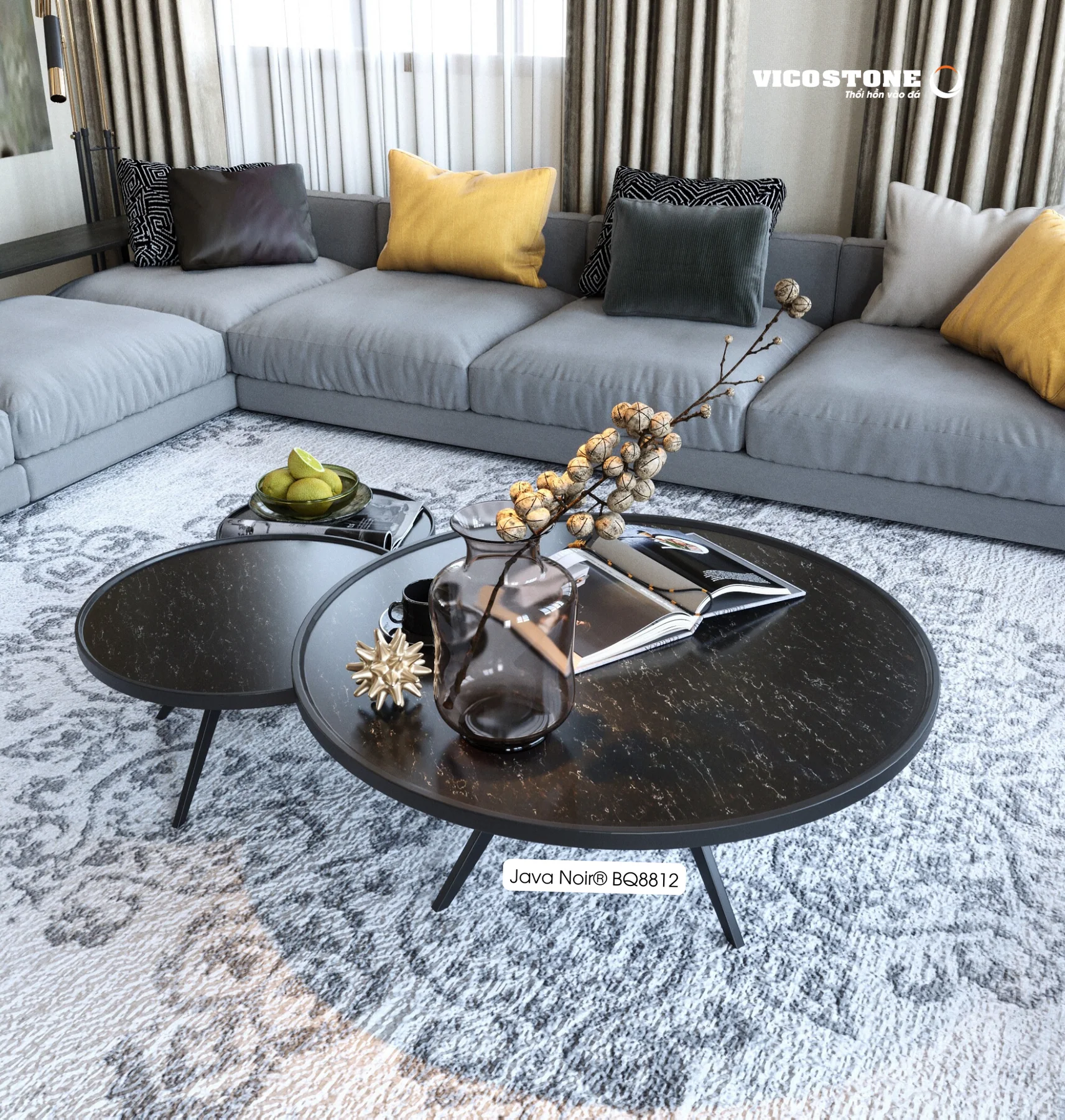 Ứng Dụng Đá Vicostone Java Noir® Bq8812. Đá Vicostone Java Noir® Bq8812 Ứng Dụng Trong Không Gian Nội Thất