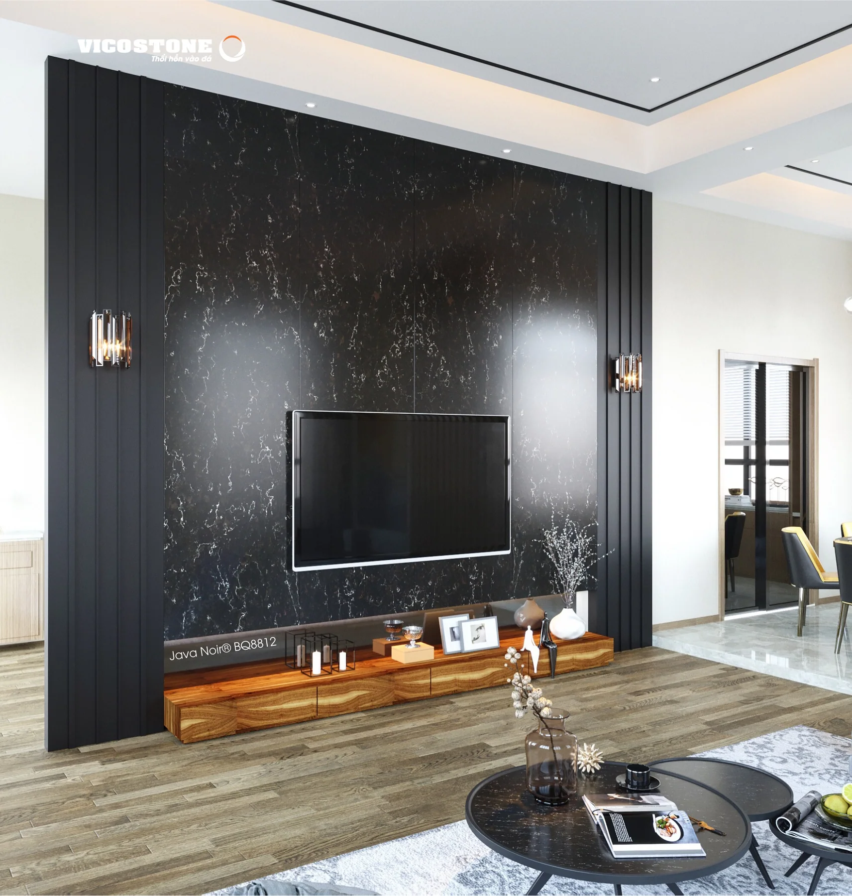 Ứng Dụng Đá Vicostone Java Noir® Bq8812. Đá Vicostone Java Noir® Bq8812 Ứng Dụng Trong Không Gian Nội Thất