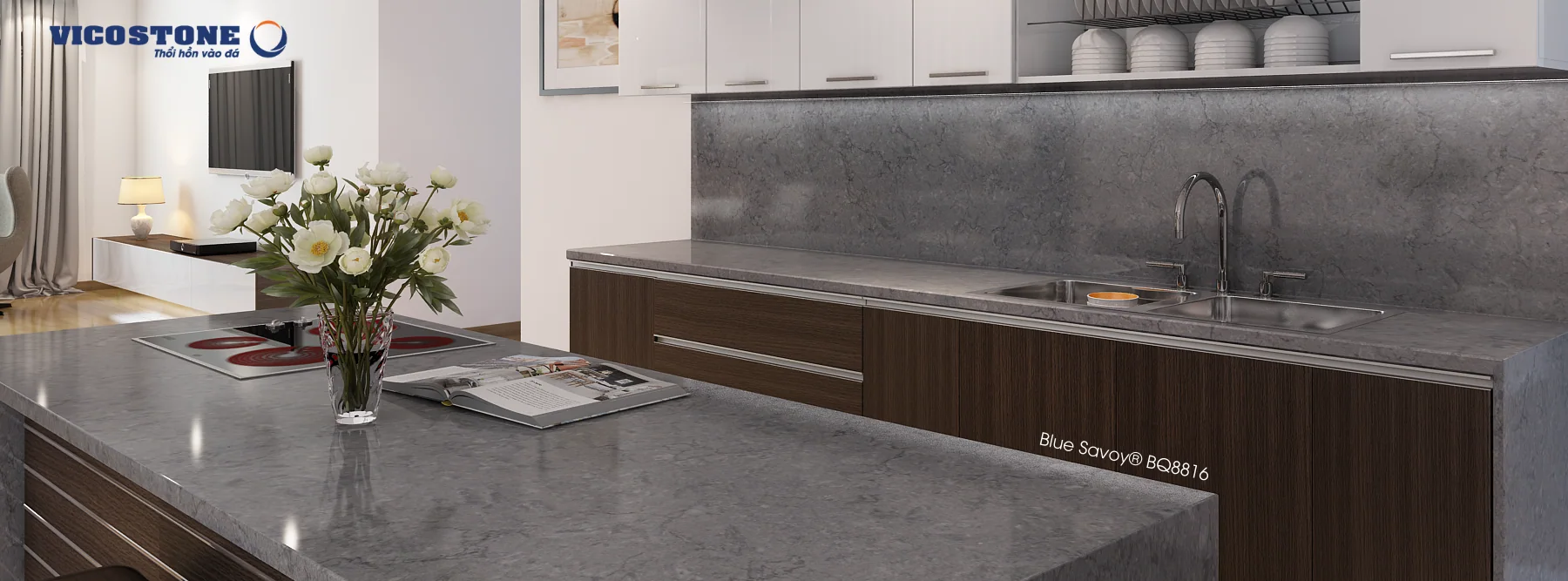 Đá Vicostone Blue Savoy® BQ8816 ứng dụng trong không gian nội thất