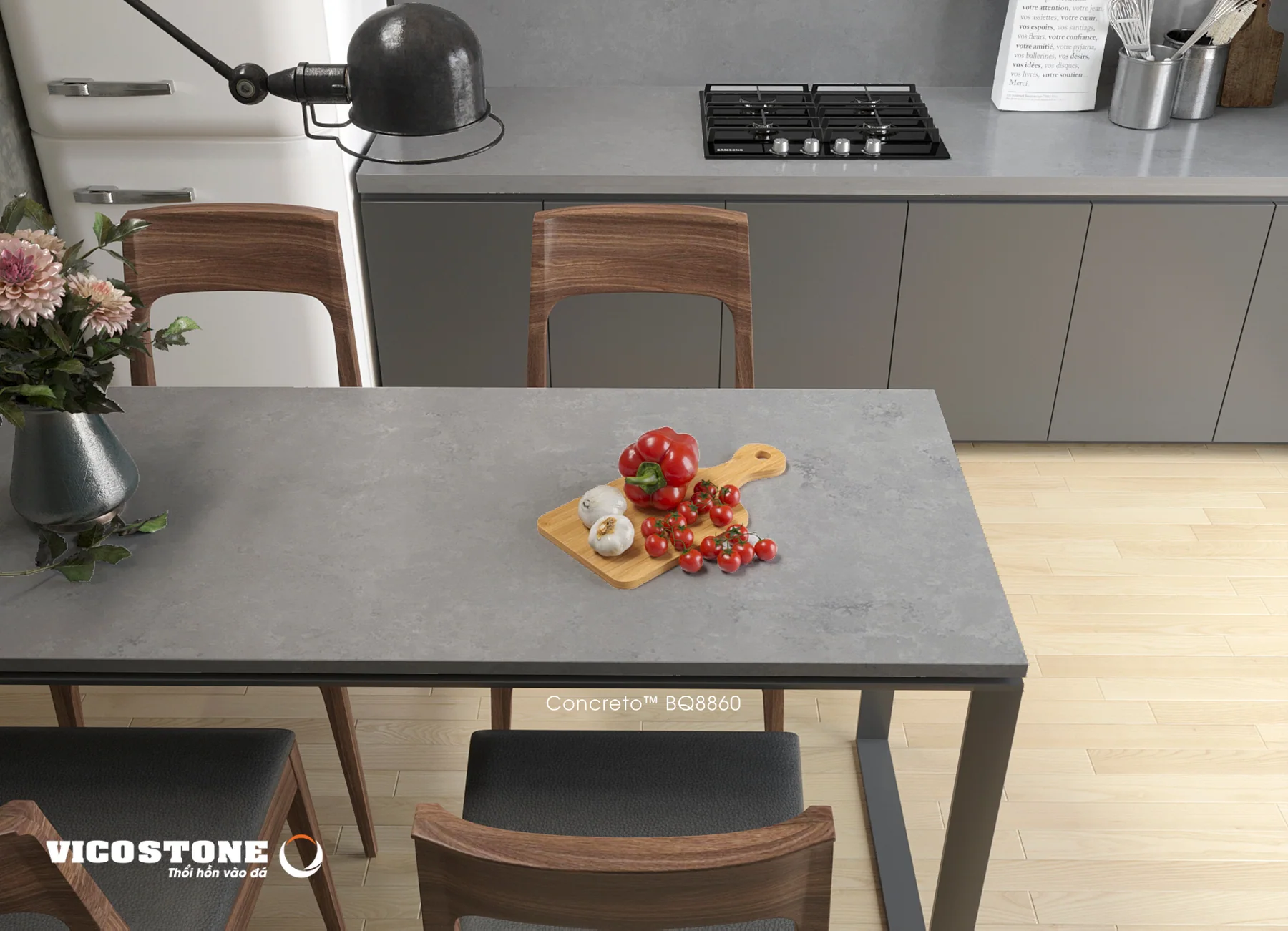 Đá Vicostone Concreto™ BQ8860 ứng dụng trong không gian nội thất