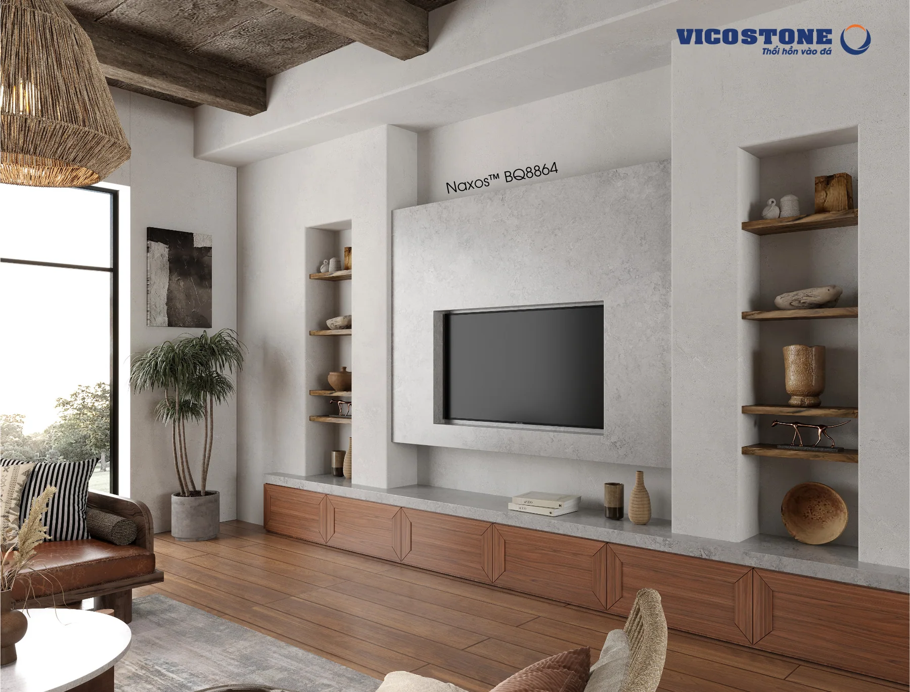 Đá Vicostone Naxos™ BQ8864 ứng dụng trong không gian nội thất