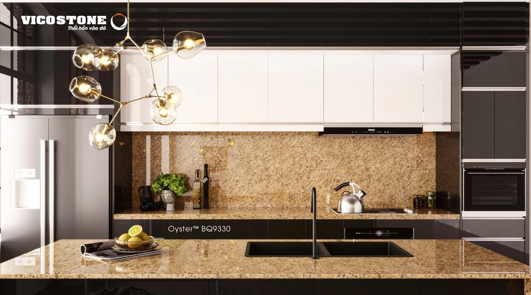 Đá Vicostone Oyster™ BQ9330 ứng dụng trong không gian nội thất