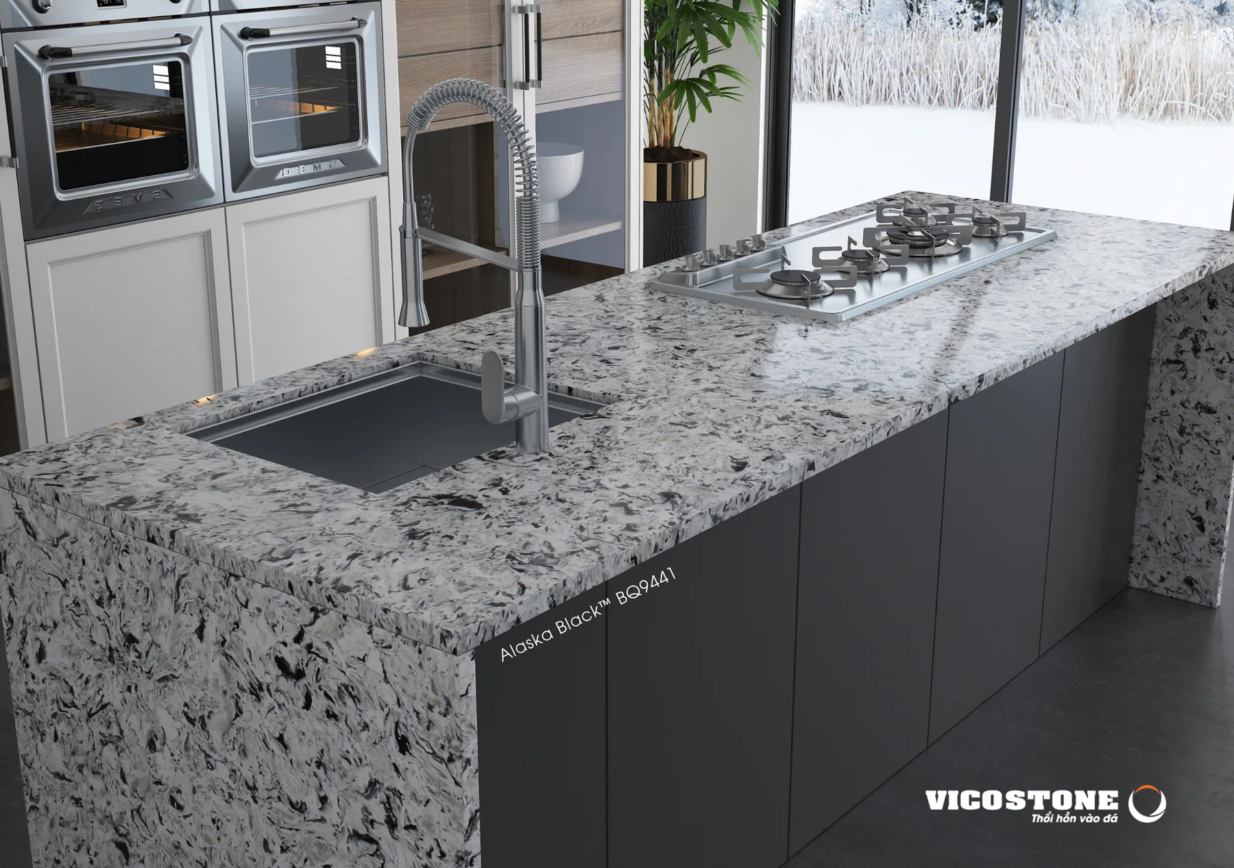 Đá Vicostone Cold Spring™ BQ9441 ứng dụng trong không gian nội thất
