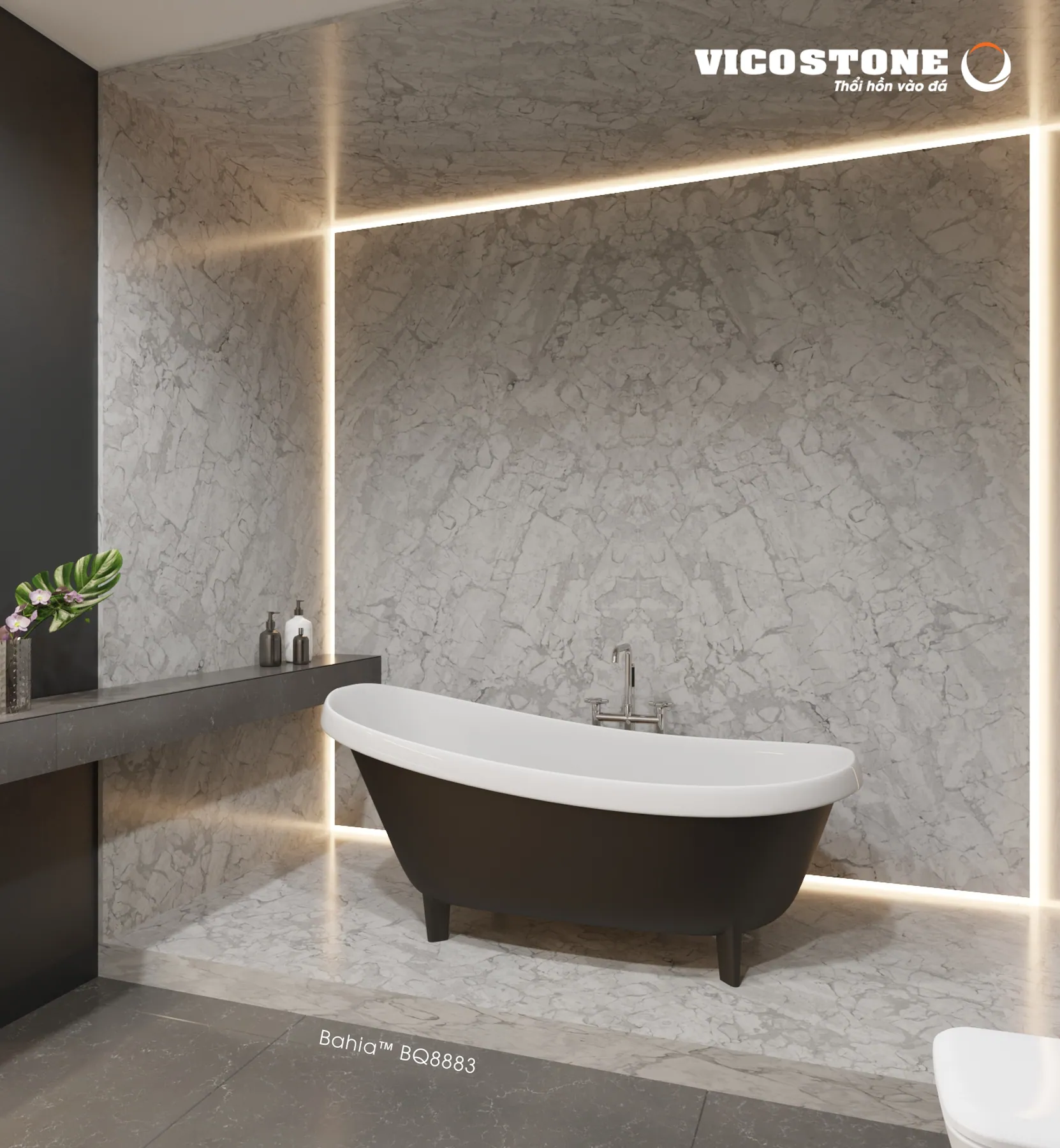 Đá Vicostone Bahia™ BQ8883 ứng dụng trong không gian nội thất