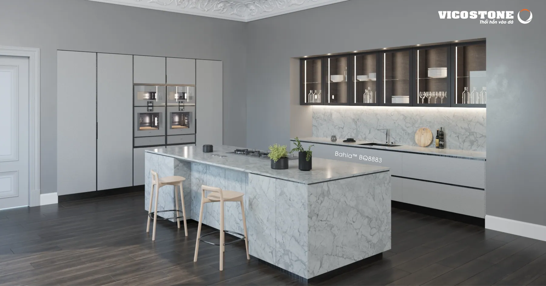 Đá Vicostone Bahia™ BQ8883 ứng dụng trong không gian nội thất