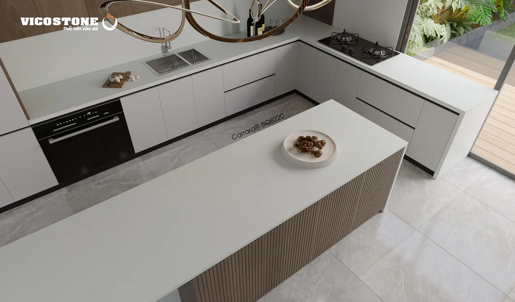 Ứng Dụng Đá Vicostone Carrara® Bq8220 Trong Không Gian Bếp Ứng Dụng Đá Vicostone Carrara® Bq8220 Trong Không Gian Bếp