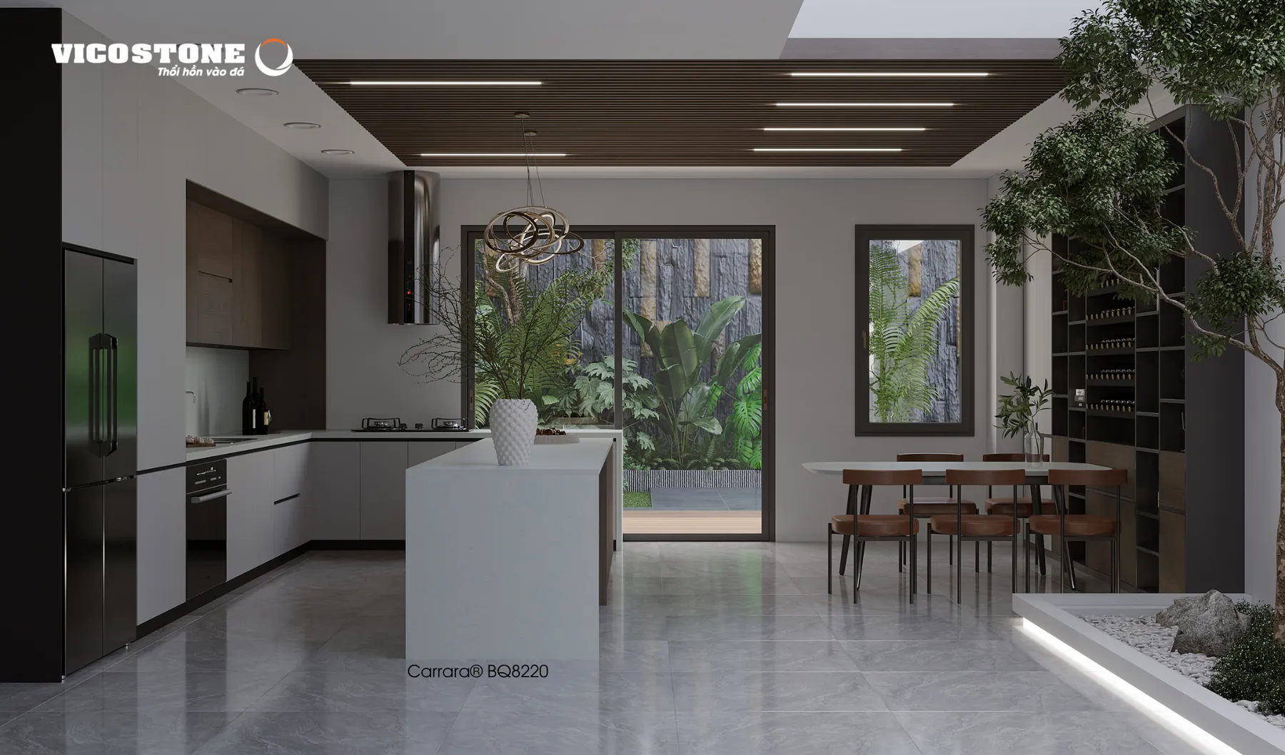 Ứng Dụng Đá Vicostone Carrara® Bq8220 Làm Bếp Và Đảo Bếp Ứng Dụng Đá Vicostone Carrara® Bq8220 Làm Bếp Và Đảo Bếp