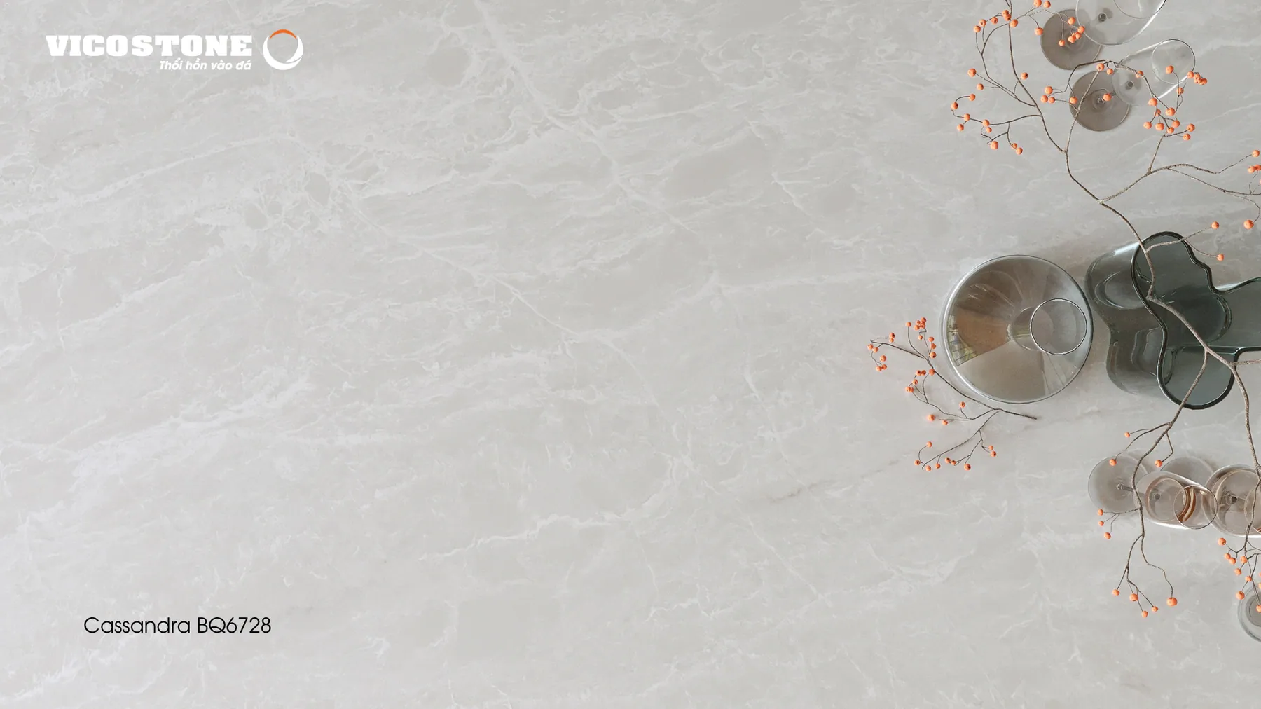 Ứng Dụng Đá Vicostone Cassandra™ Bq6728 Làm Mặt Bàn Đảo Và Bàn Ăn Đá Vicostone Cassandra™ Bq6728 Ứng Dụng Trong Không Gian Nội Thất