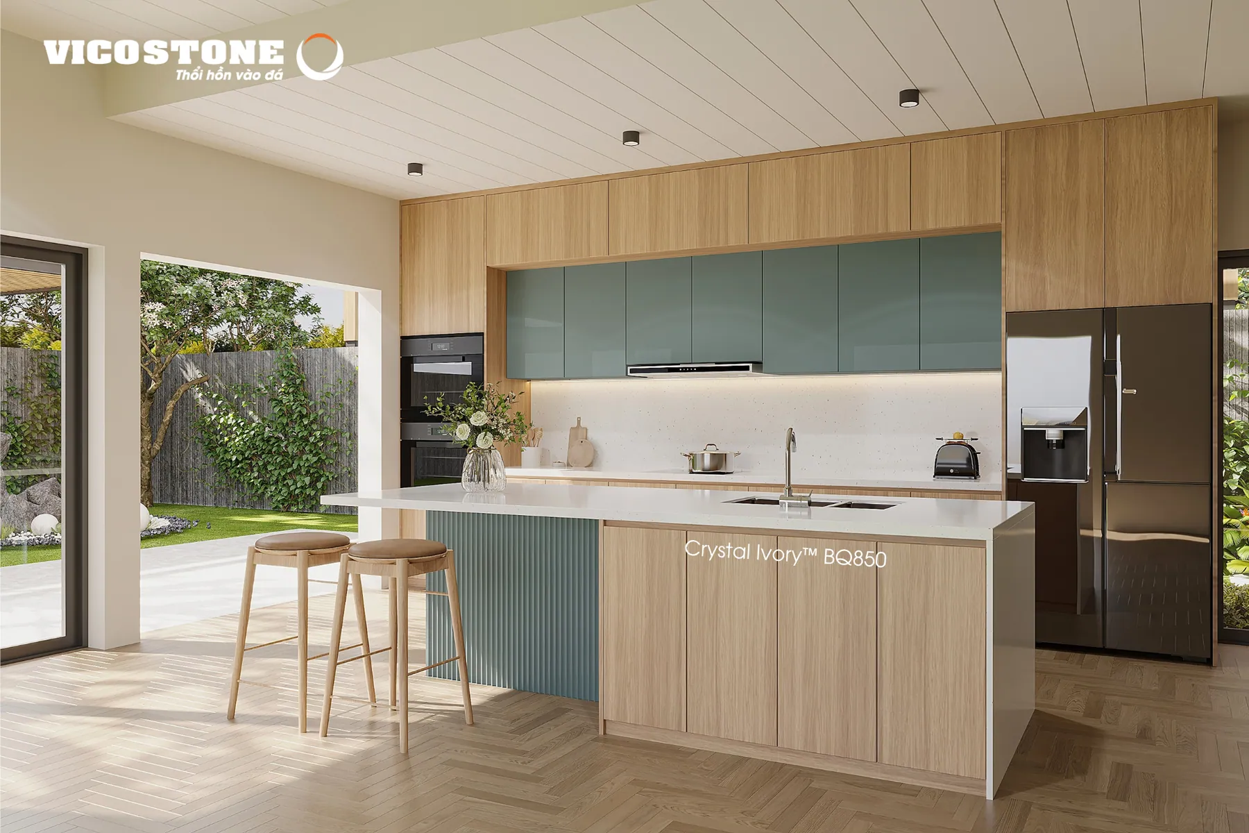 Đá Vicostone Crystal Ivory™ BQ850 ứng dụng trong không gian nội thất