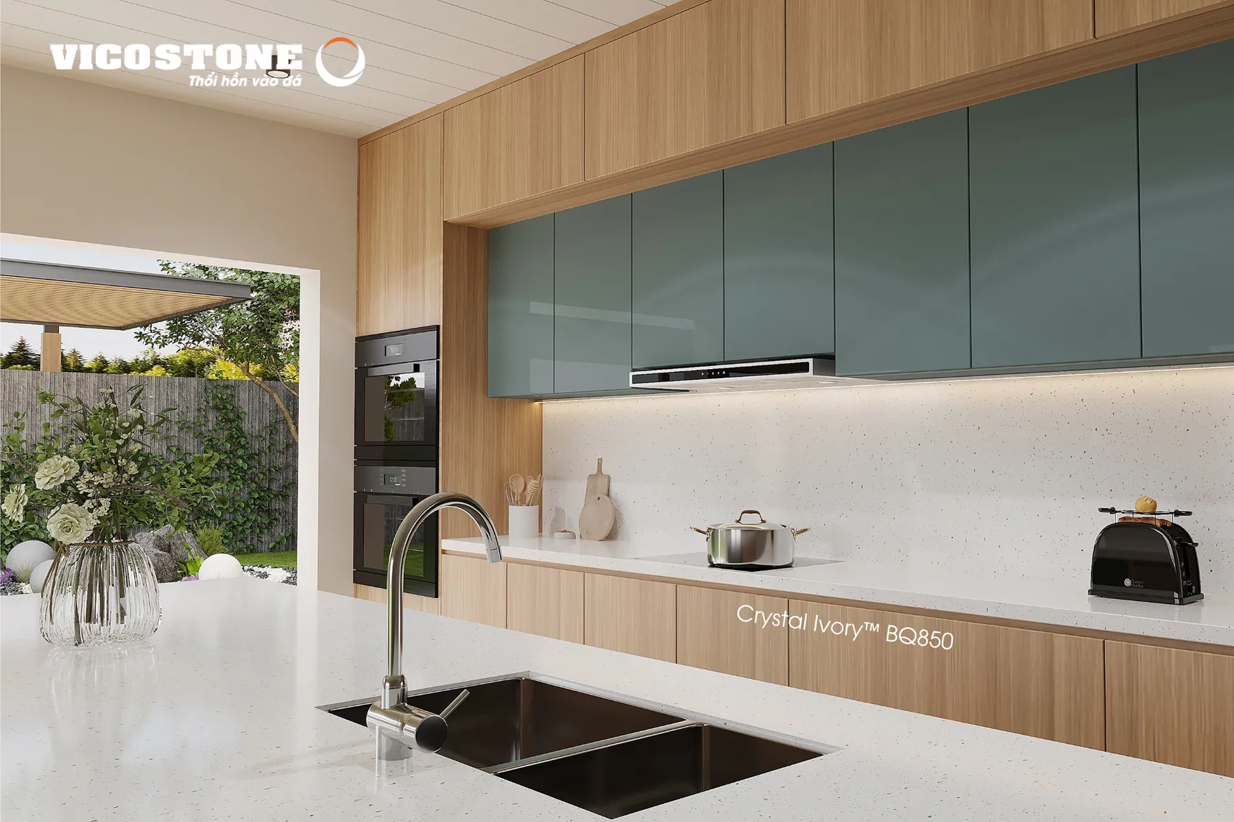 Đá Vicostone Crystal Ivory™ BQ850 ứng dụng trong không gian nội thất