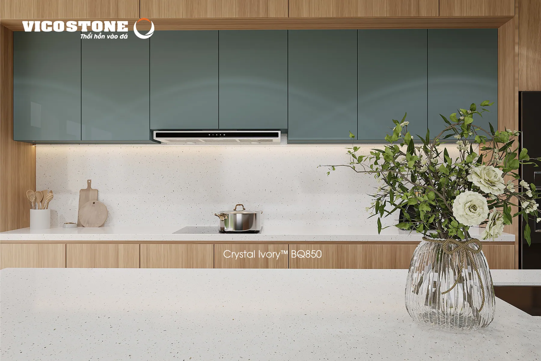 Đá Vicostone Crystal Ivory™ BQ850 ứng dụng trong không gian nội thất