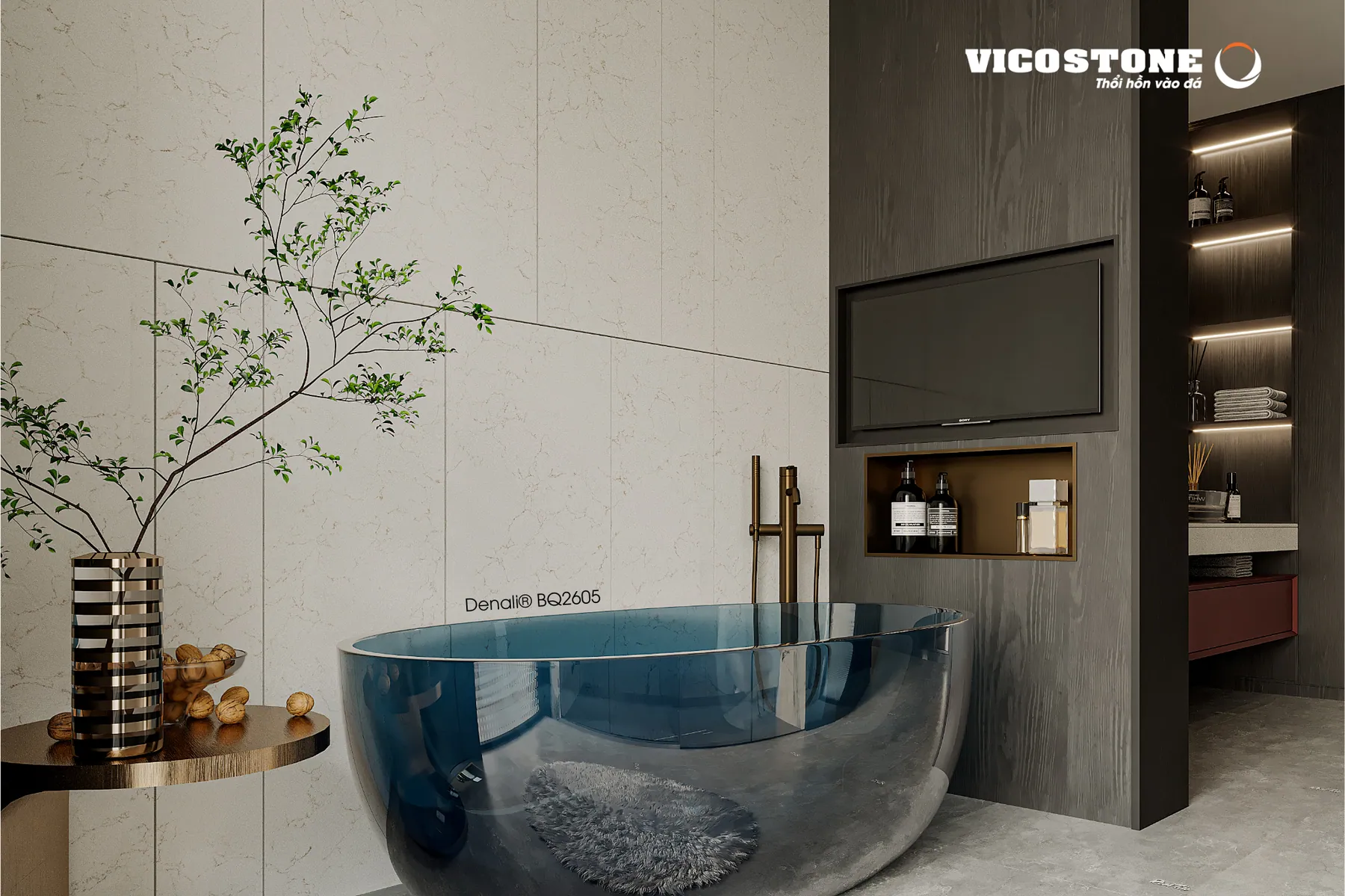 Ứng Dụng Đá Vicostone Denali® Bq2605. Đá Vicostone Denali® Bq2605 Ứng Dụng Trong Không Gian Nội Thất