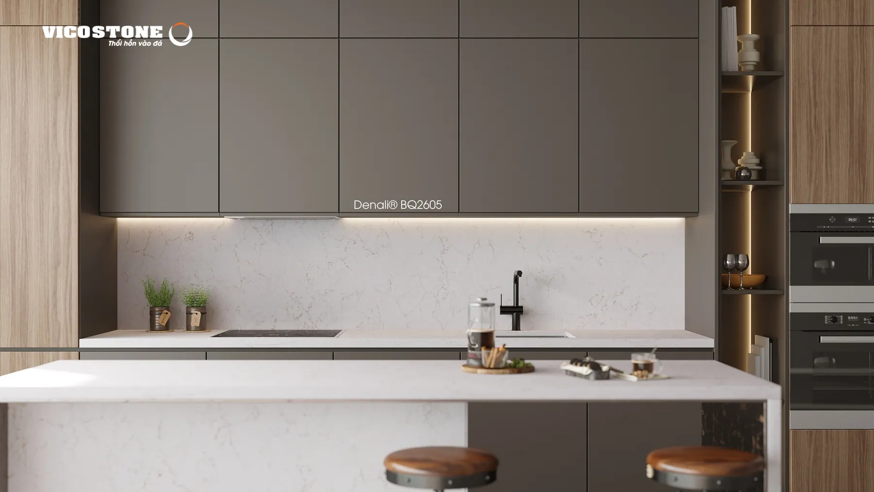 Ứng Dụng Đá Vicostone Denali® Bq2605 Không Gian Bếp Hiện Đại Đá Vicostone Denali® Bq2605 Ứng Dụng Trong Không Gian Nội Thất