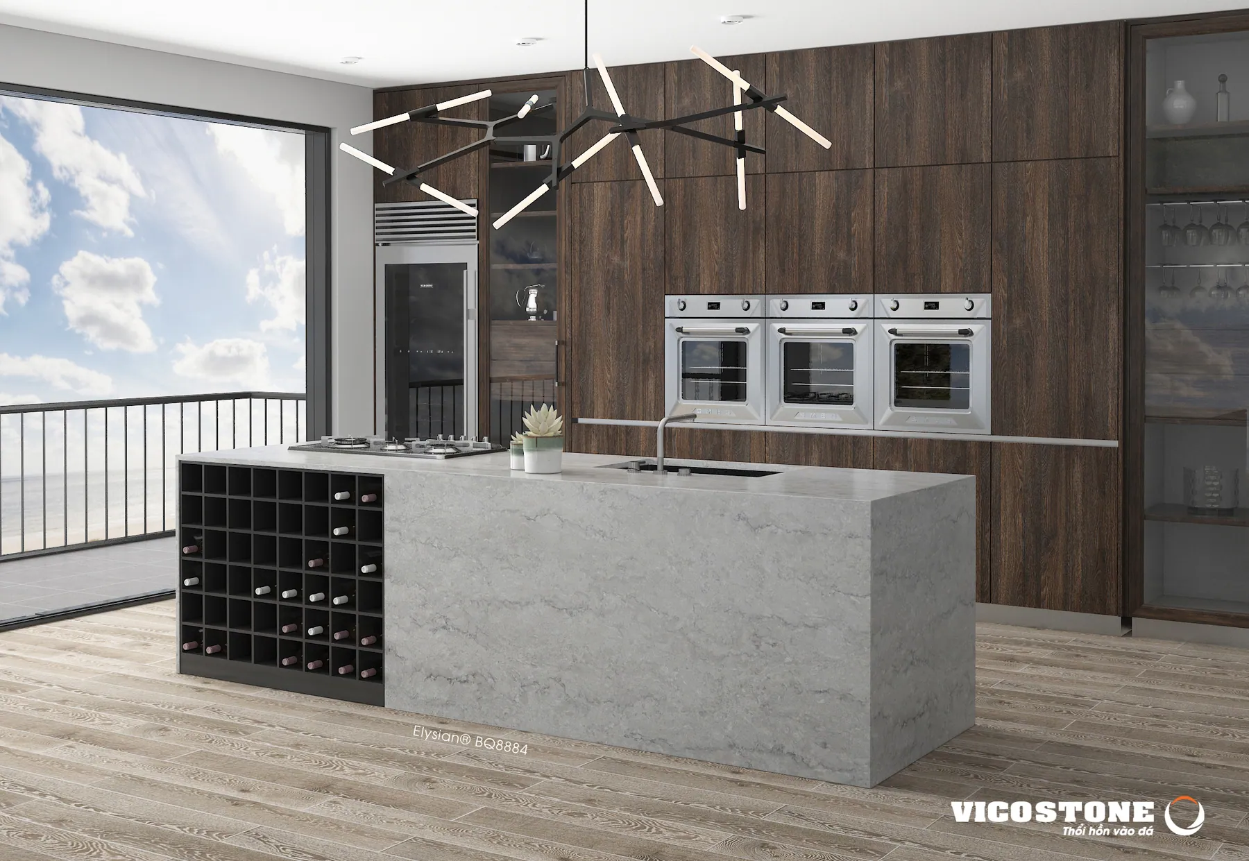 Đá Vicostone Elysian® BQ8884 ứng dụng trong không gian nội thất