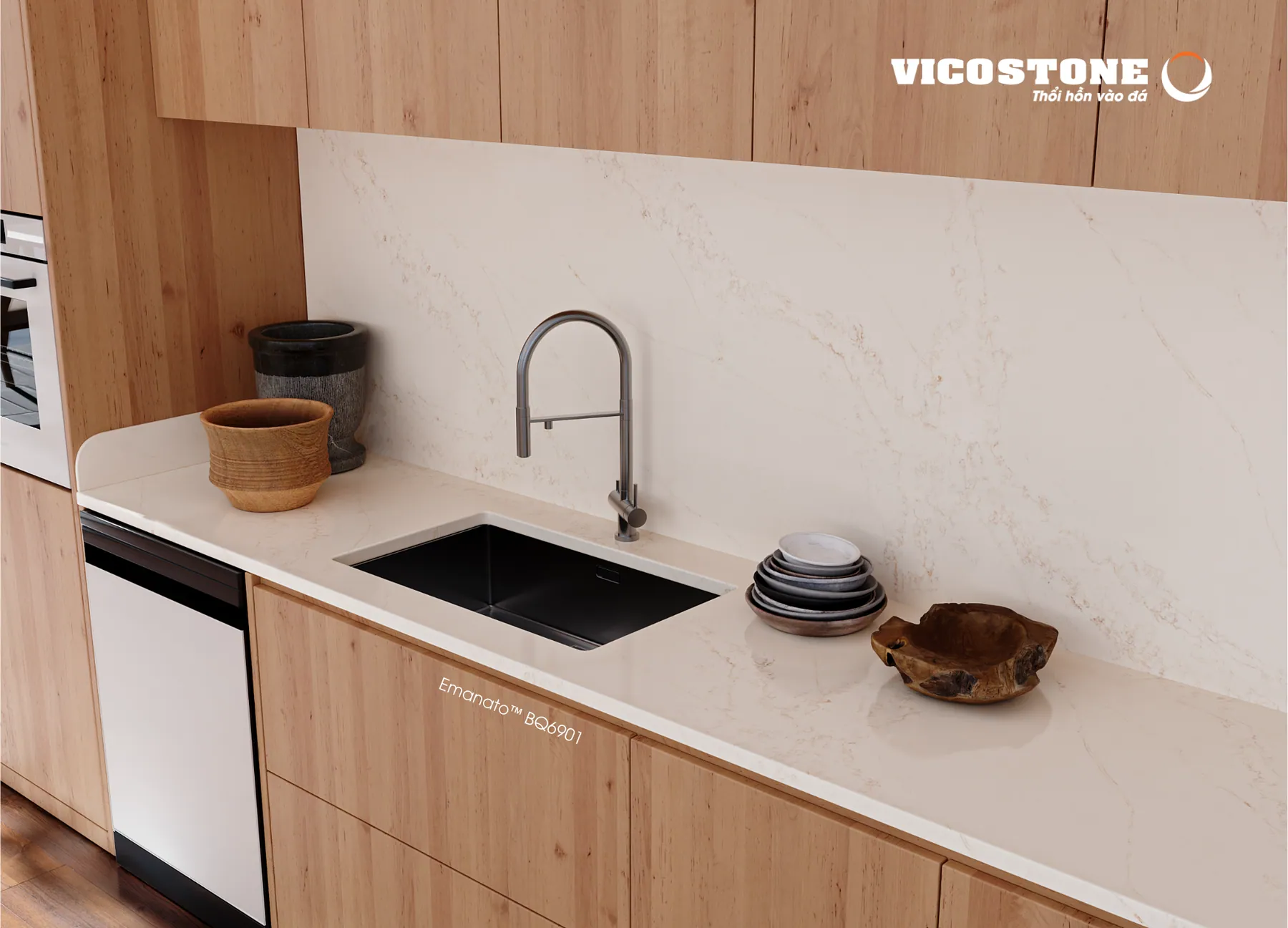 Đá Vicostone Emanato™ BQ6901 ứng dụng trong không gian nội thất