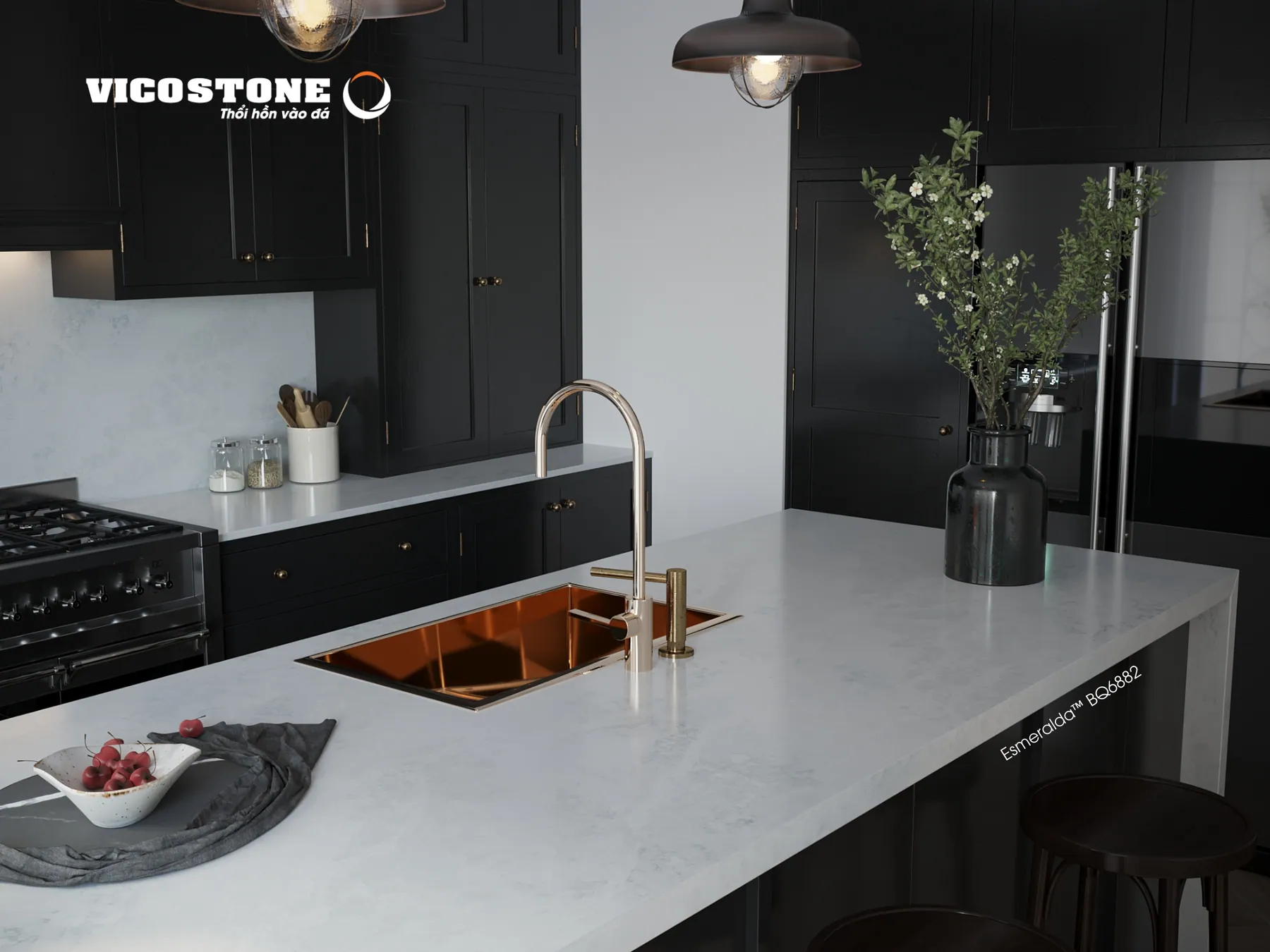Đá Vicostone Esmeralda™ BQ6882 ứng dụng trong không gian nội thất