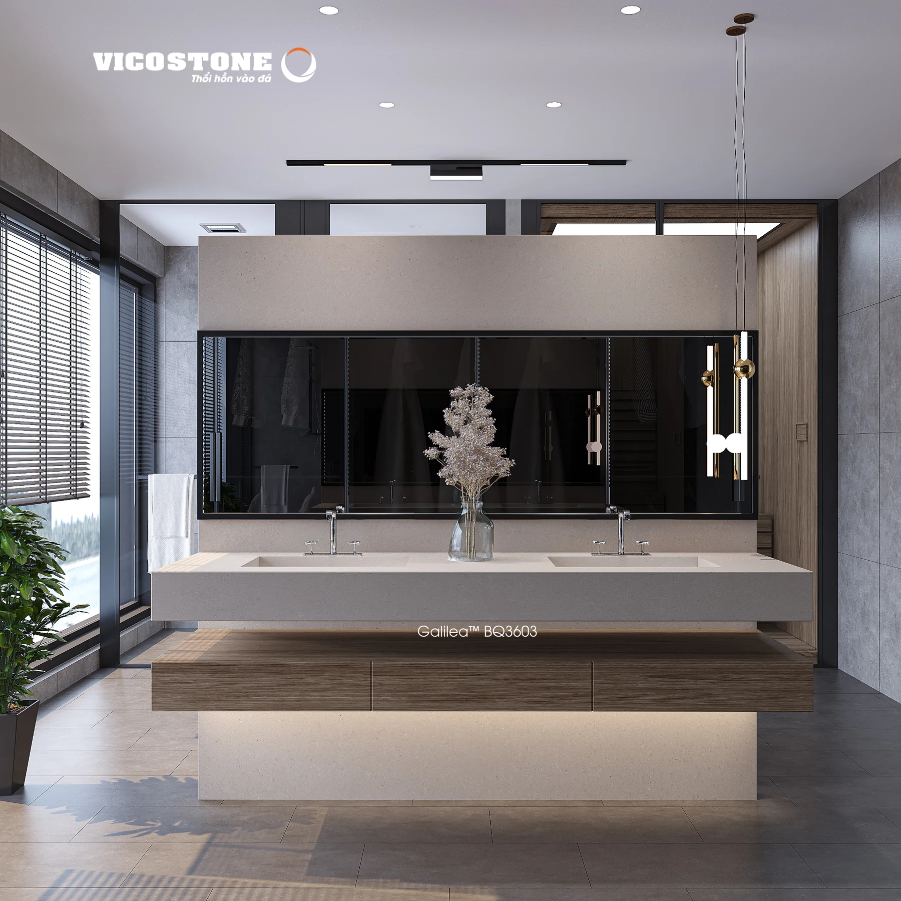 Ứng Dụng Đá Vicostone Galilea Bq3603 Ốp Vách Lavabo Ứng Dụng Đá Vicostone Galilea Bq3603 Ốp Vách Lavabo