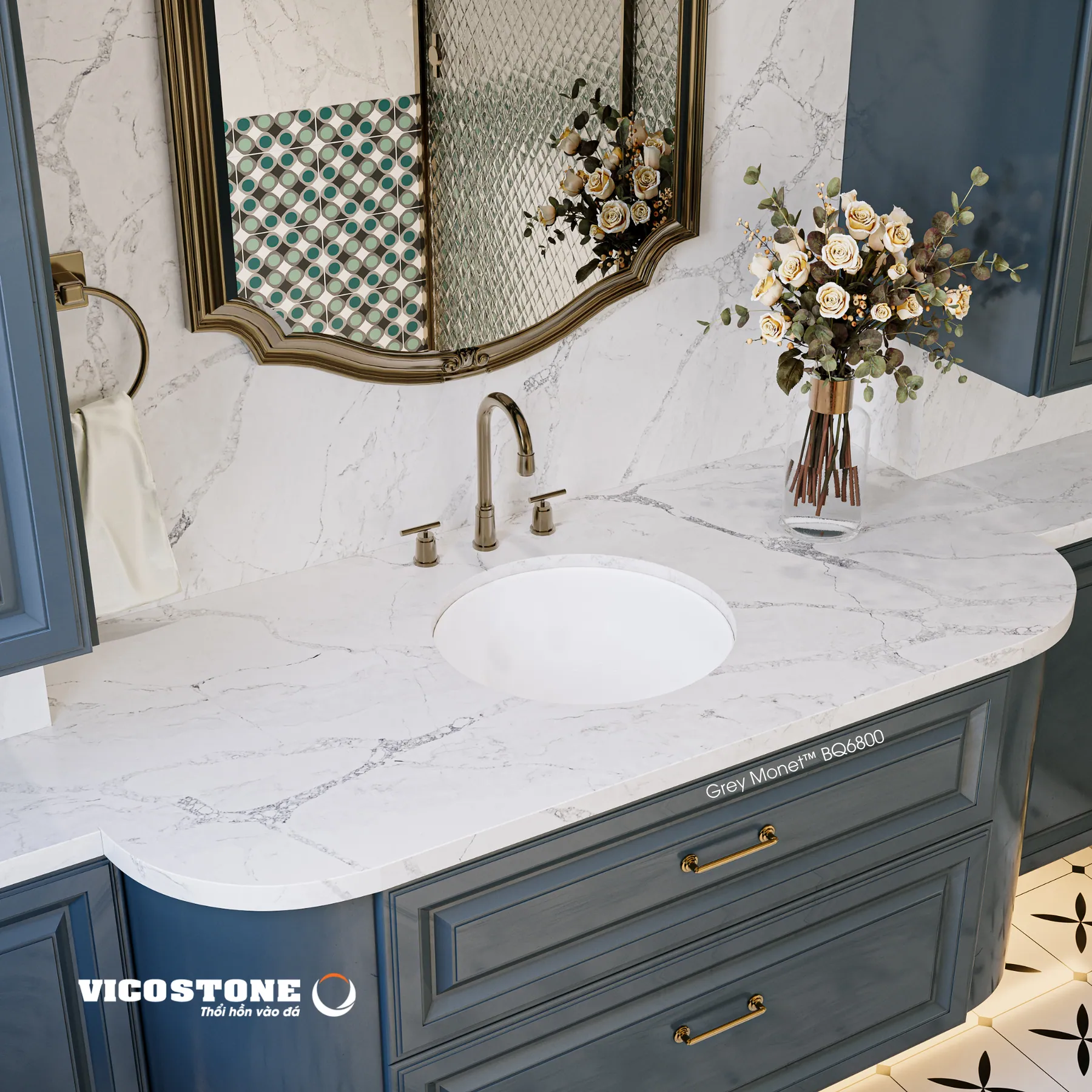 Đá Vicostone Grey Monet™ BQ6800 ứng dụng trong không gian nội thất