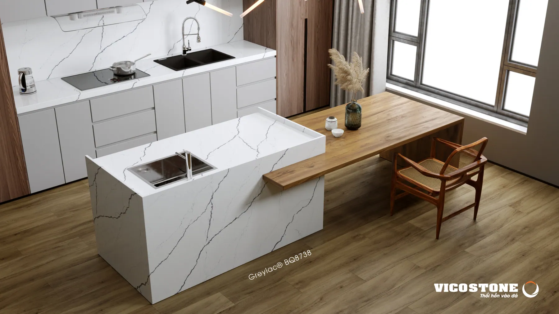 Đá Vicostone Greylac® BQ8738 ứng dụng trong không gian nội thất