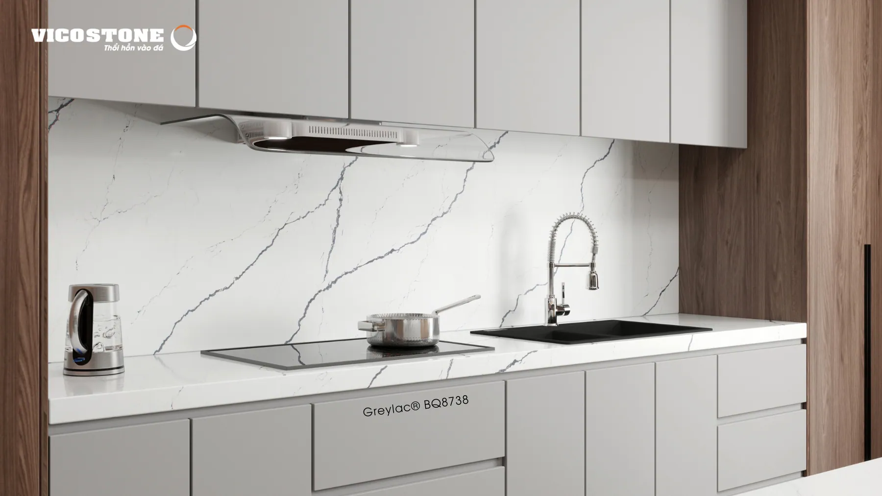 Đá Vicostone Greylac® BQ8738 ứng dụng trong không gian nội thất