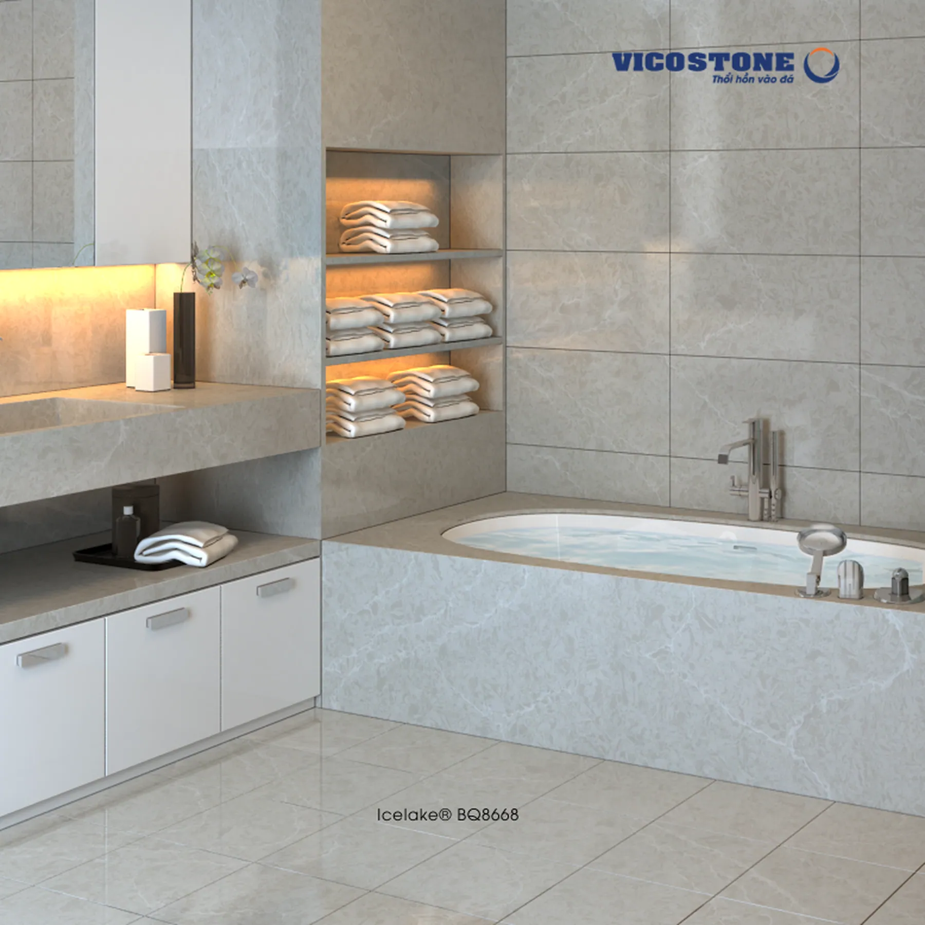 Đá Vicostone Icelake® BQ8668 ứng dụng trong không gian nội thất