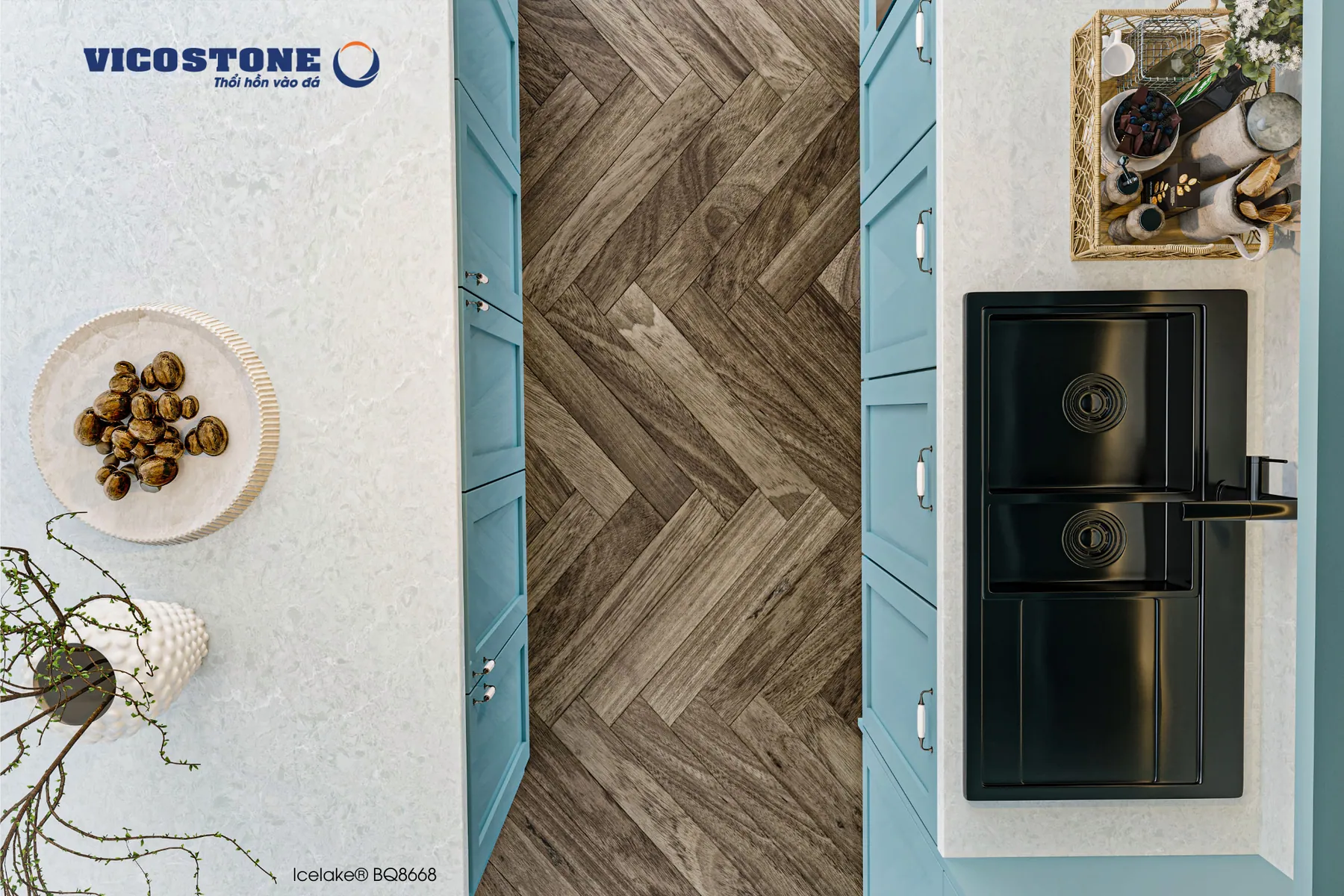 Đá Vicostone Icelake® BQ8668 ứng dụng trong không gian nội thất