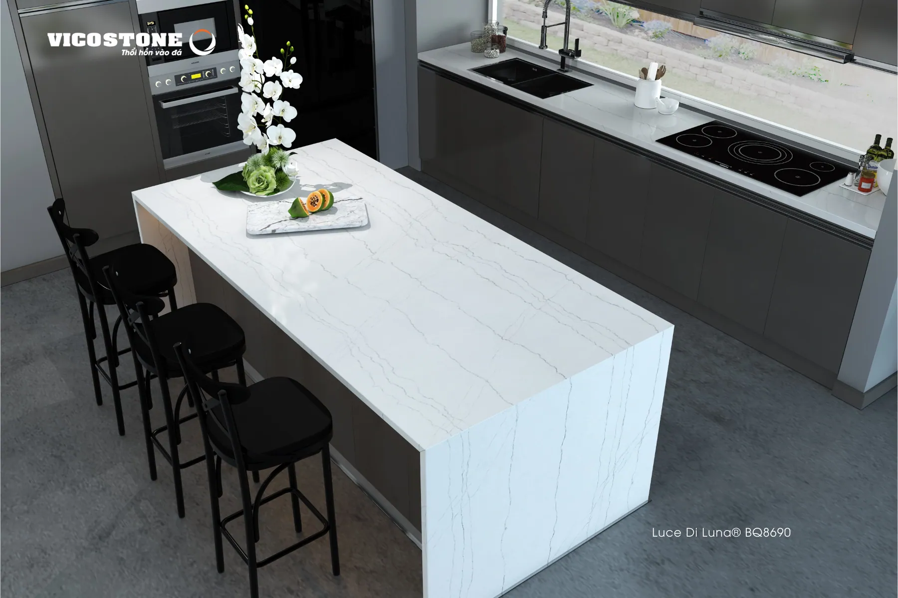 Đá Vicostone Luce Di Luna® BQ8690 ứng dụng trong không gian nội thất