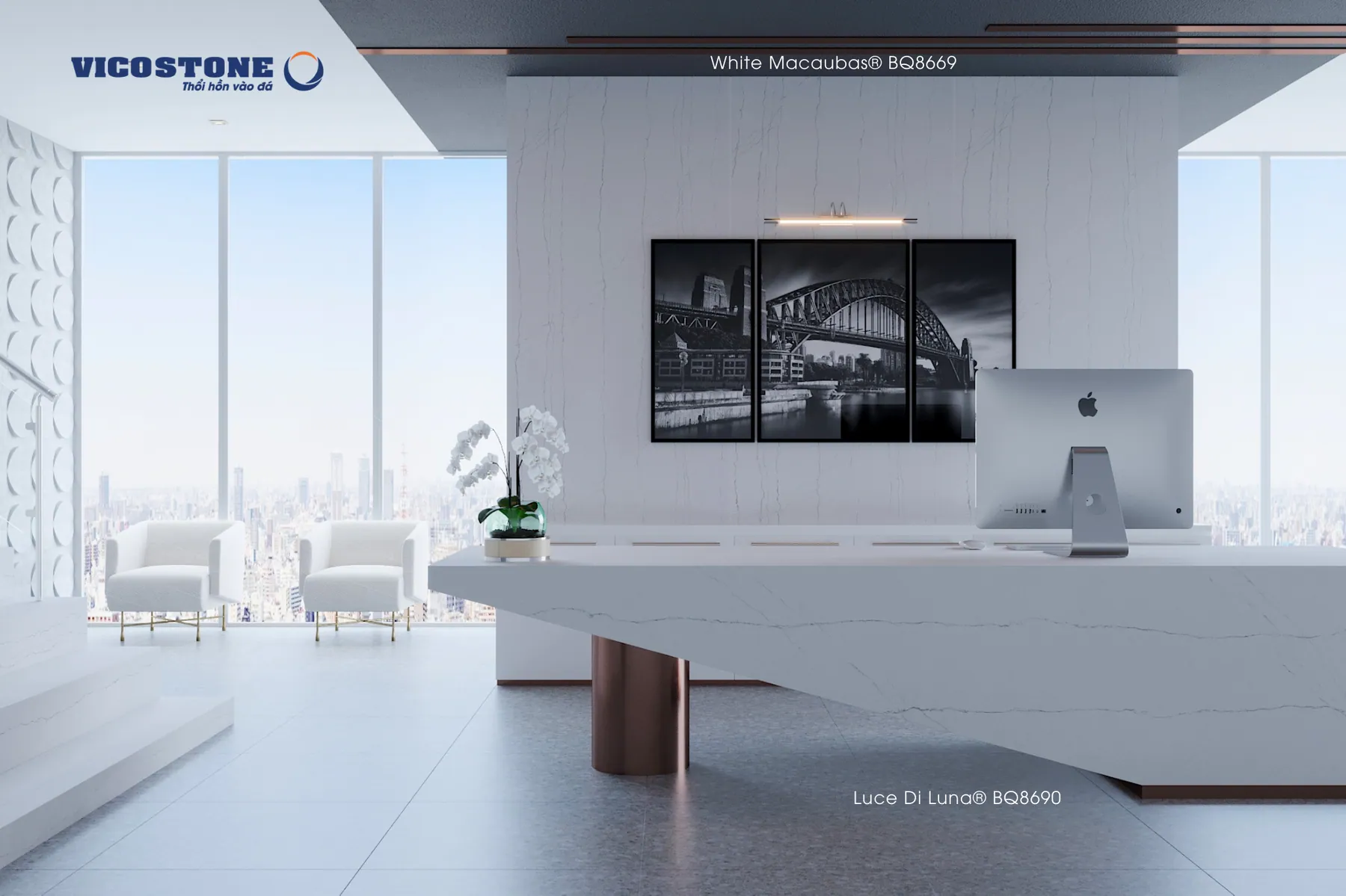 Đá Vicostone Luce Di Luna® BQ8690 ứng dụng trong không gian nội thất