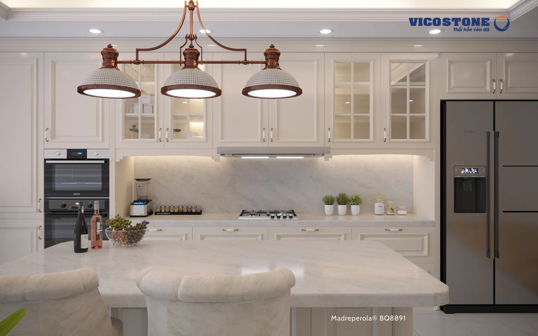 Đá Vicostone Madreperola® BQ8891 ứng dụng trong không gian nội thất