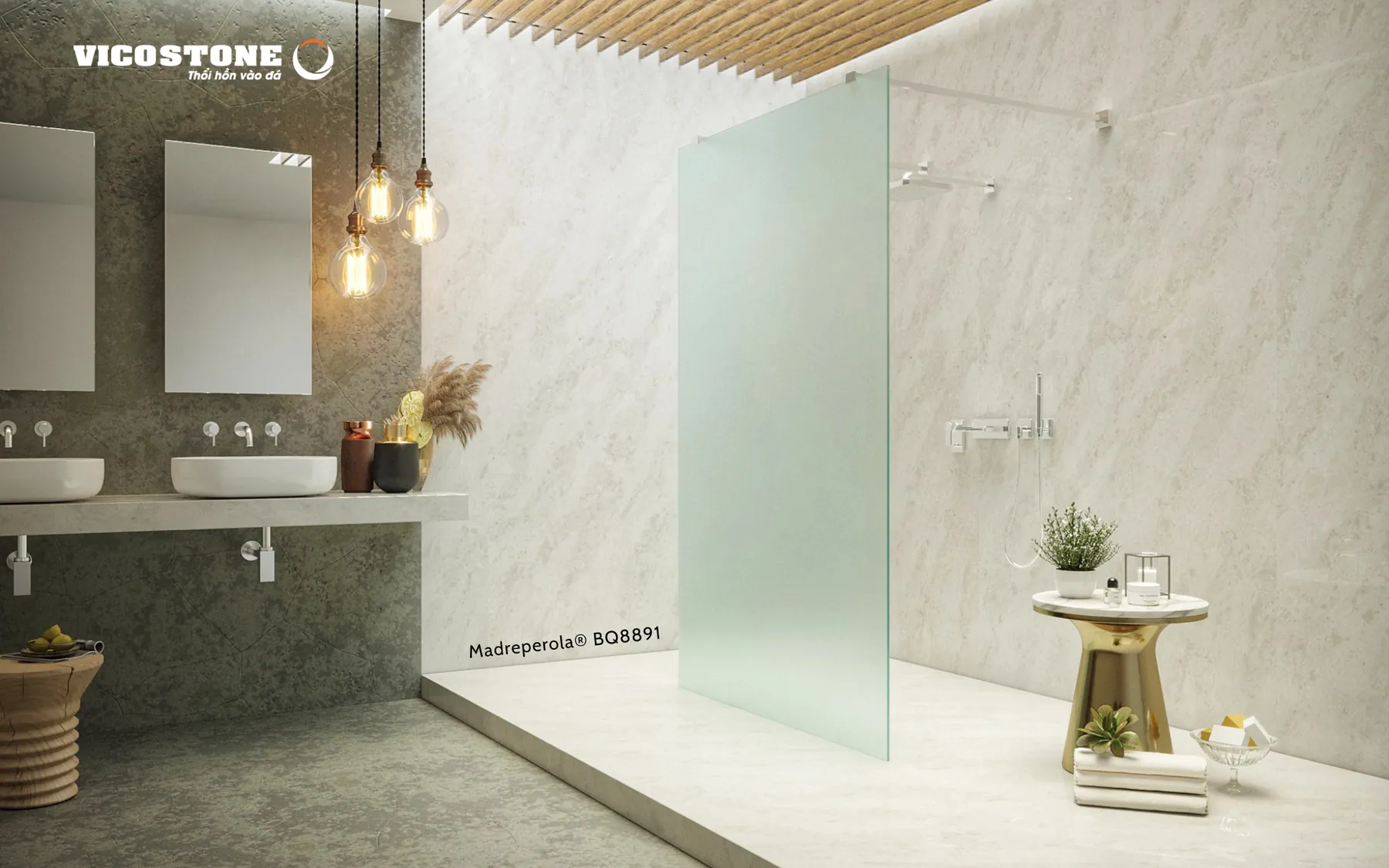 Đá Vicostone Madreperola® BQ8891 ứng dụng trong không gian nội thất