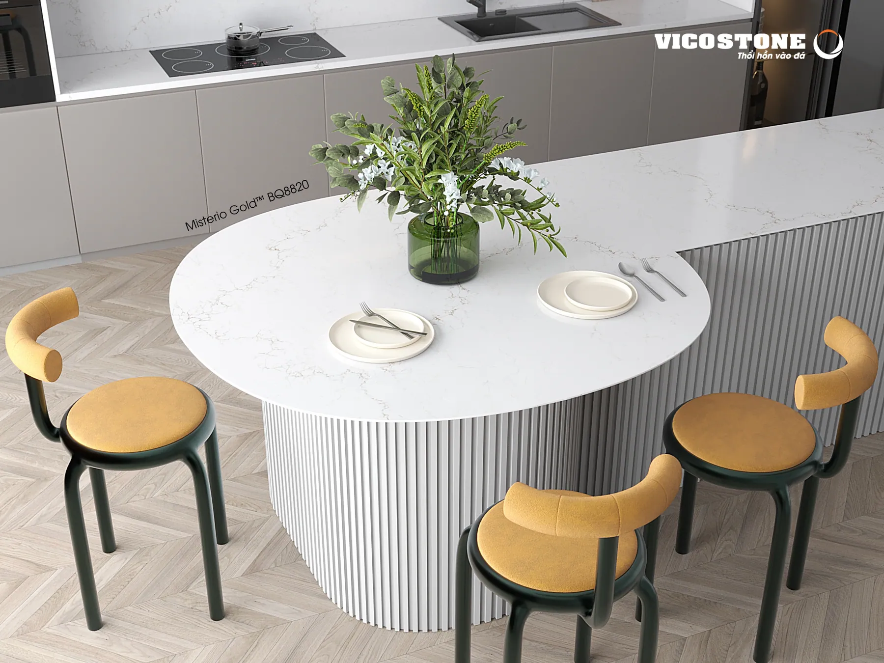Đá Vicostone Misterio Gold™ BQ8820 ứng dụng trong không gian nội thất