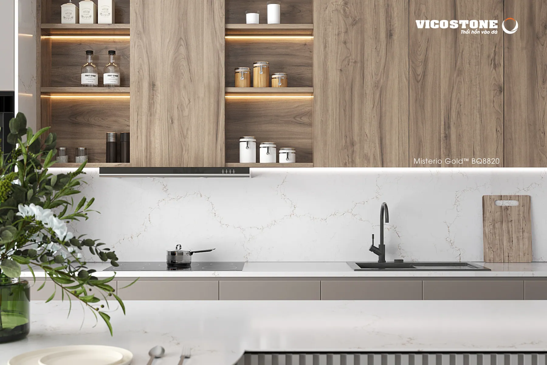 Đá Vicostone Misterio Gold™ BQ8820 ứng dụng trong không gian nội thất