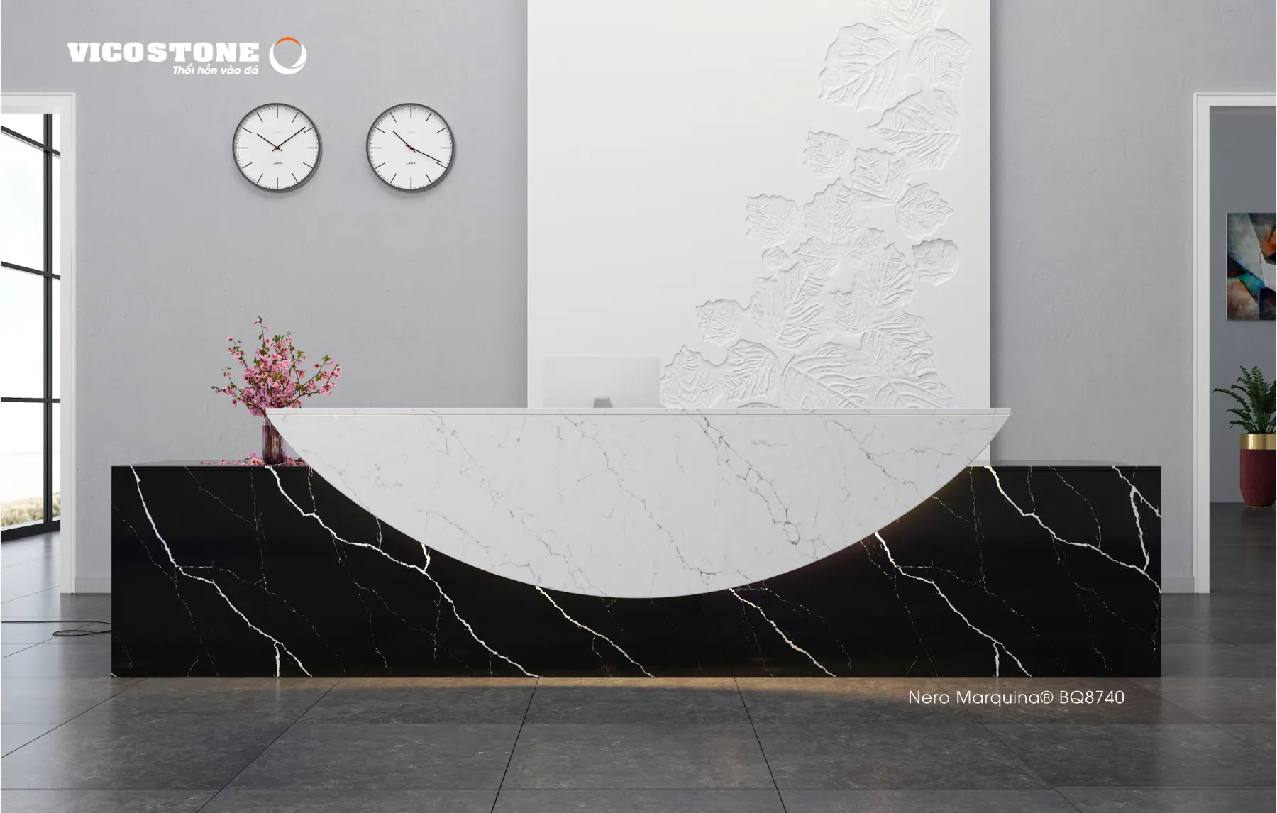 Đá Vicostone Nero Marquina® BQ8740 ứng dụng trong không gian nội thất