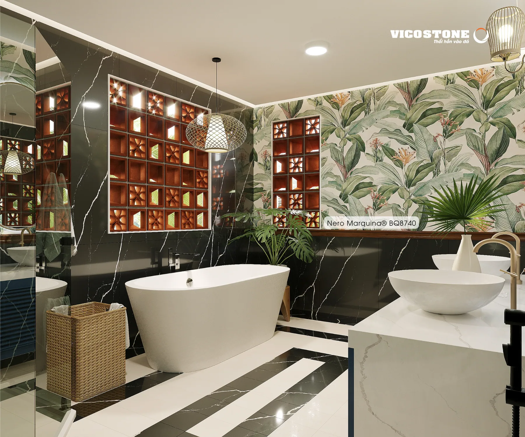 Đá Vicostone Nero Marquina® BQ8740 ứng dụng trong không gian nội thất
