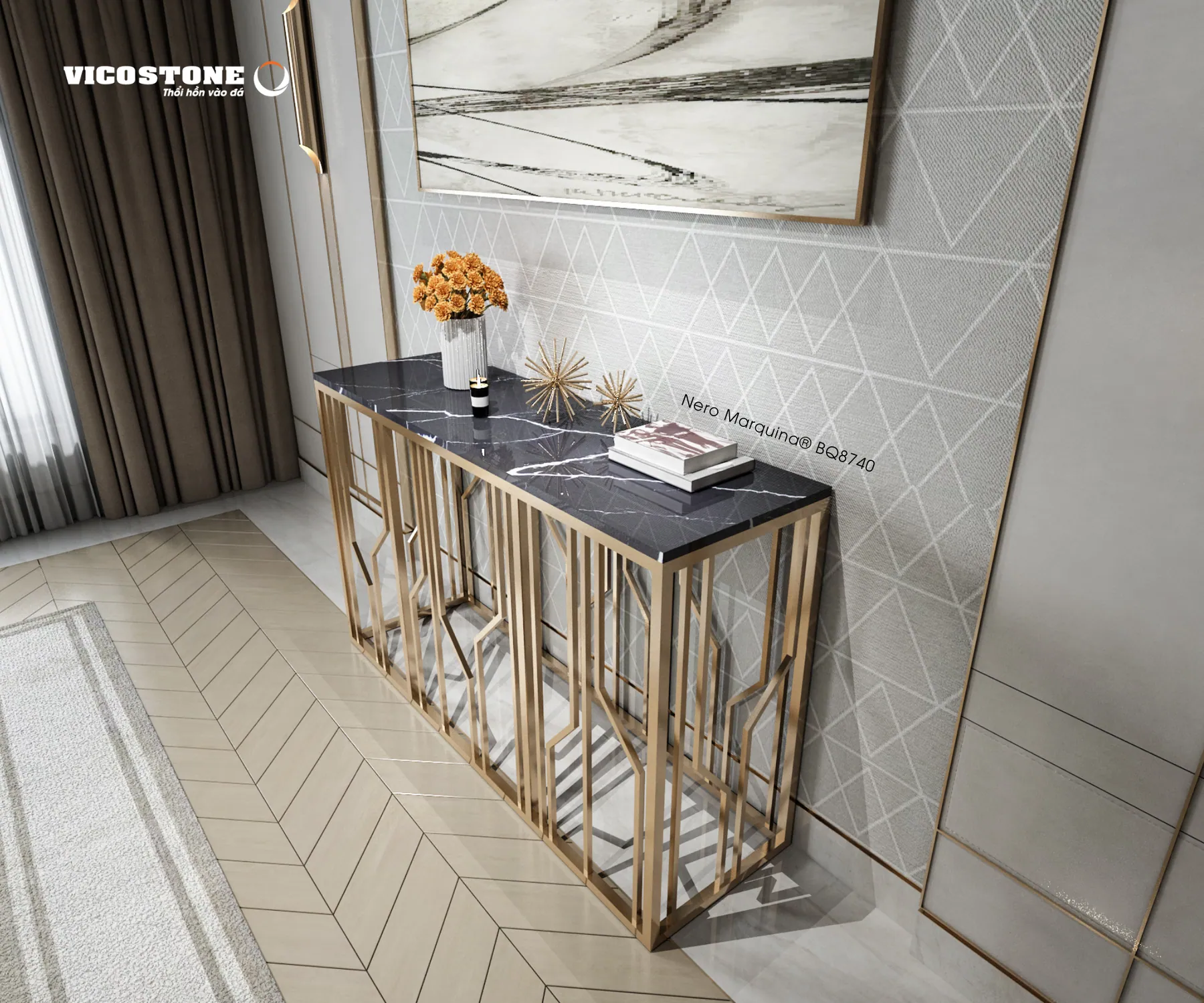 Đá Vicostone Nero Marquina® BQ8740 ứng dụng trong không gian nội thất