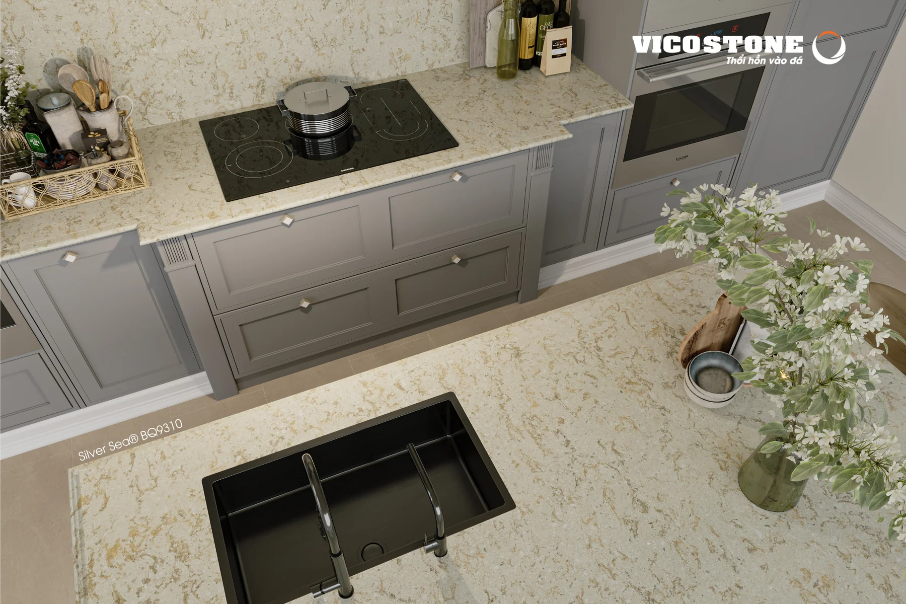 Ứng Dụng Đá Vicostone Silver Sea Bq9310 Ứng Dụng Đá Vicostone Silver Sea Bq9310